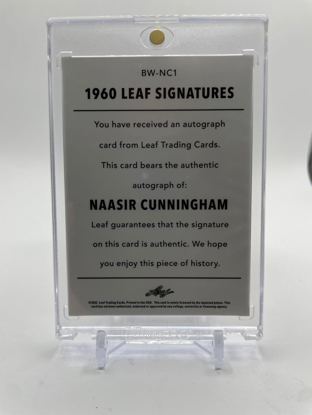2021-22 Leaf Memories Naasir Cunningham 1960 Platinum Foil Rookie Auto /10