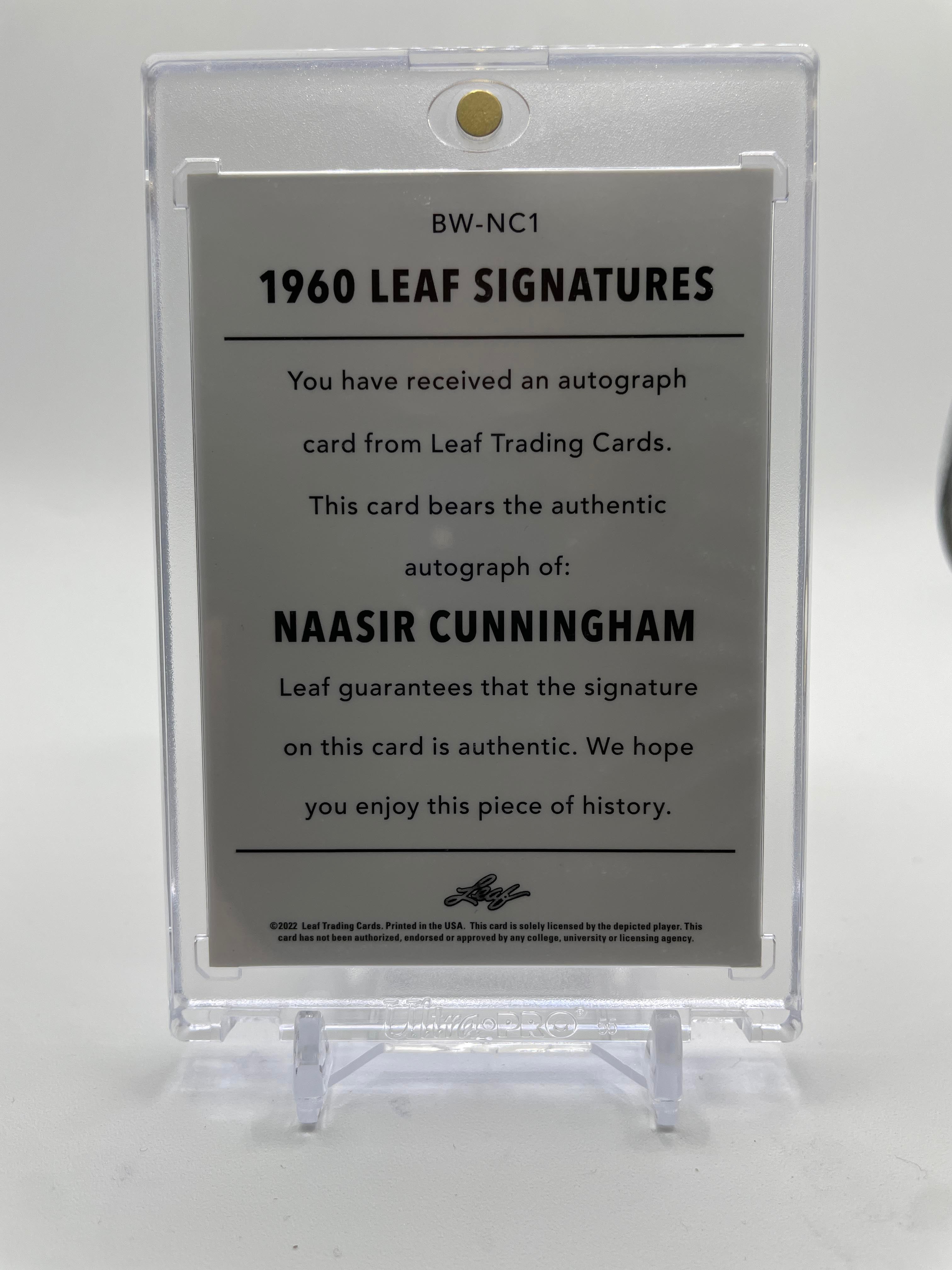 2021-22 Leaf Memories Naasir Cunningham 1960 Platinum Foil Rookie Auto /10