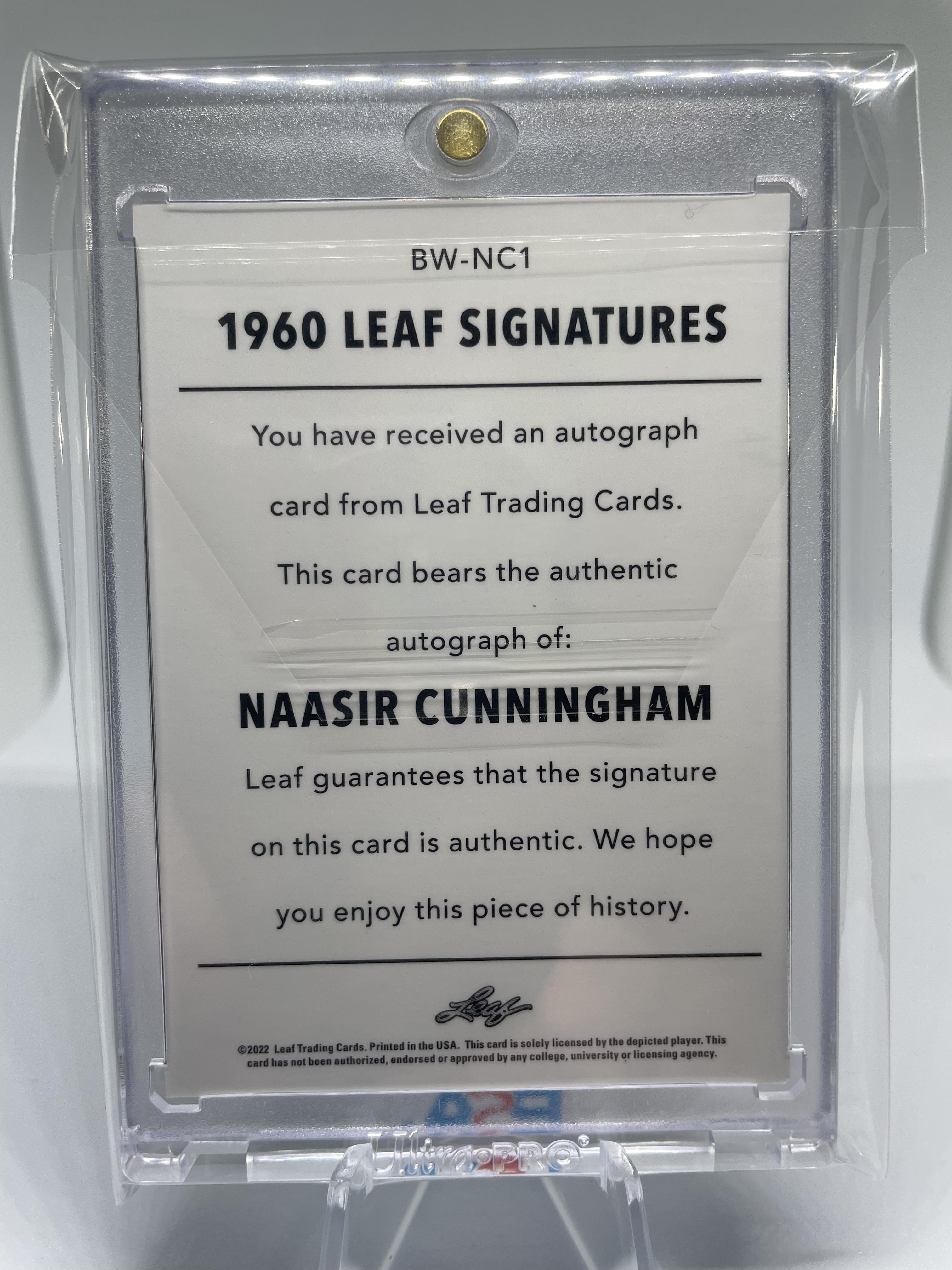 2021-22 Leaf Memories Naasir Cunningham 1960 Platinum Foil Rookie Auto /99