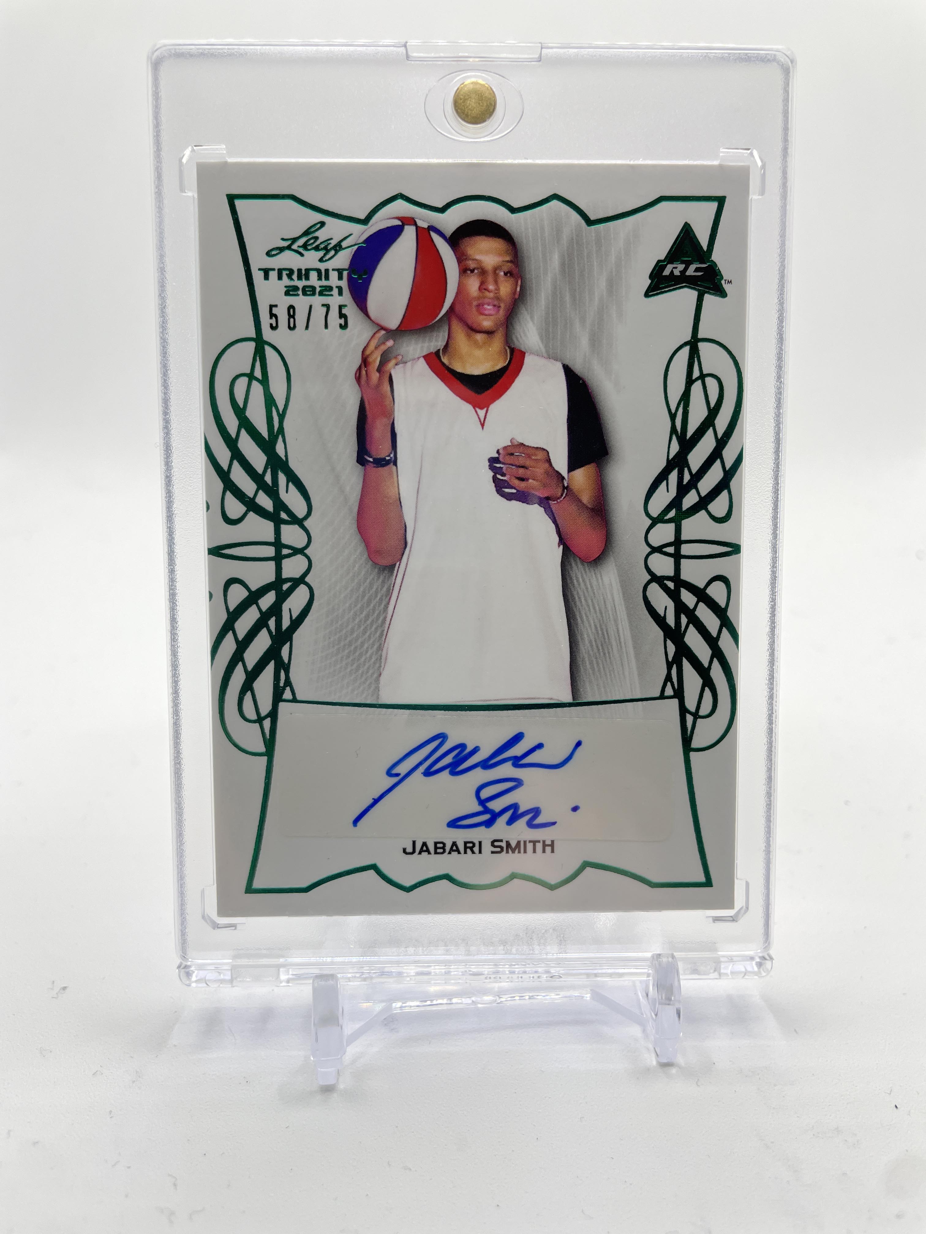 2021-22 Leaf Memories Trinity Jabari Smith Jr Green Foil Rookie Auto /75