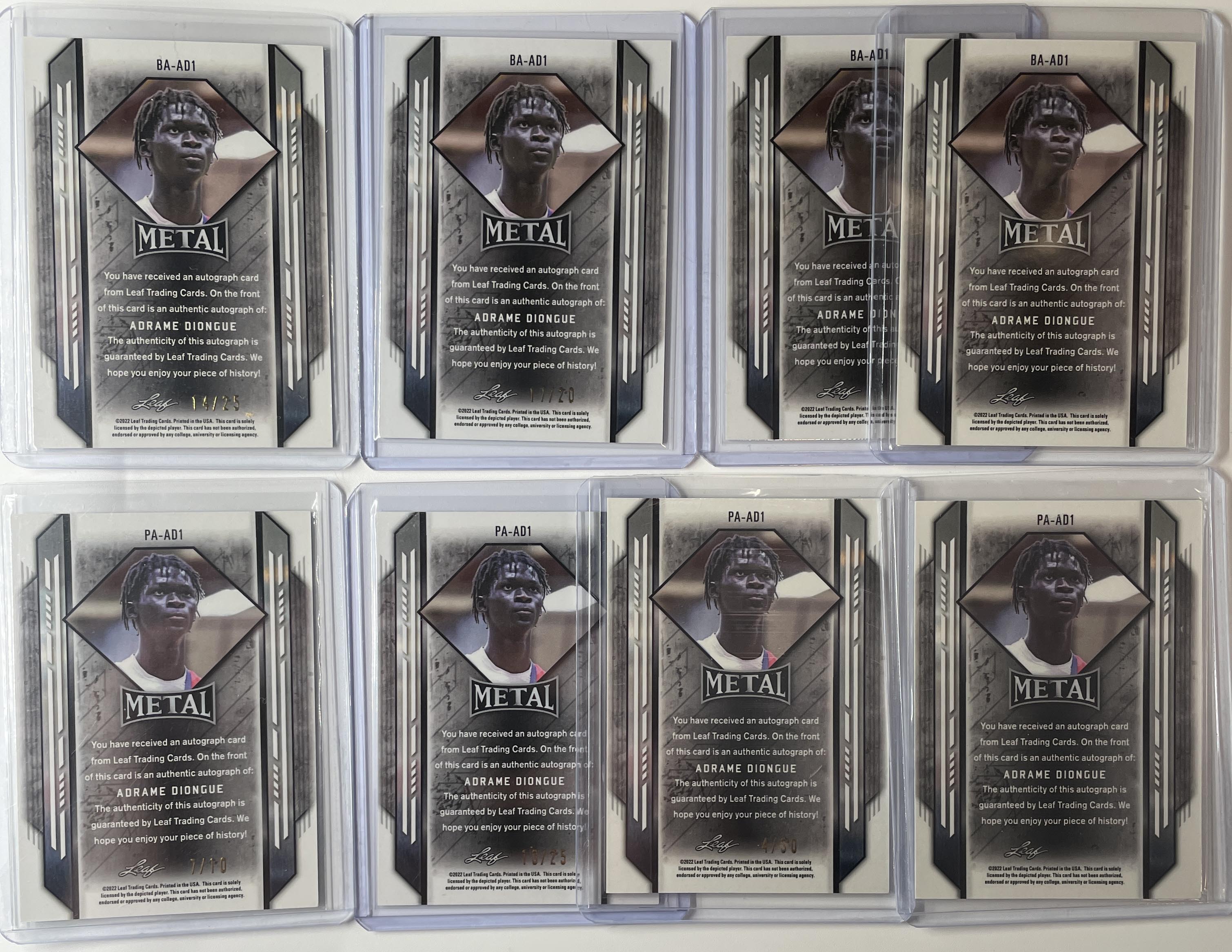 2021-22 Leaf Metal Adrame Diongue Refractor Auto Set /10 /20 /25 Set (x7)