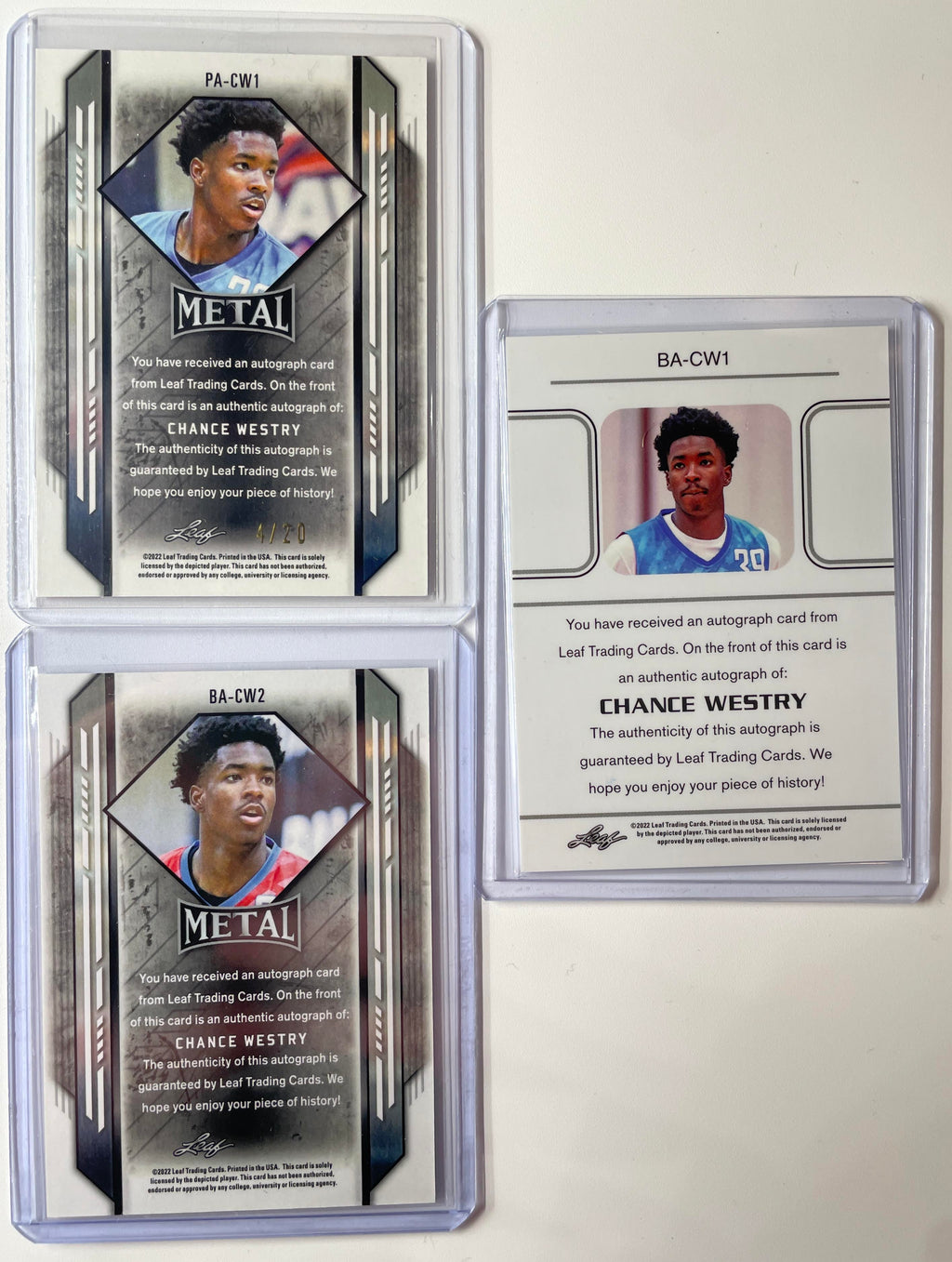 2021-22 Leaf Metal Chance Westry Pink Prizm Rookie Auto /20 + Memories Bronze