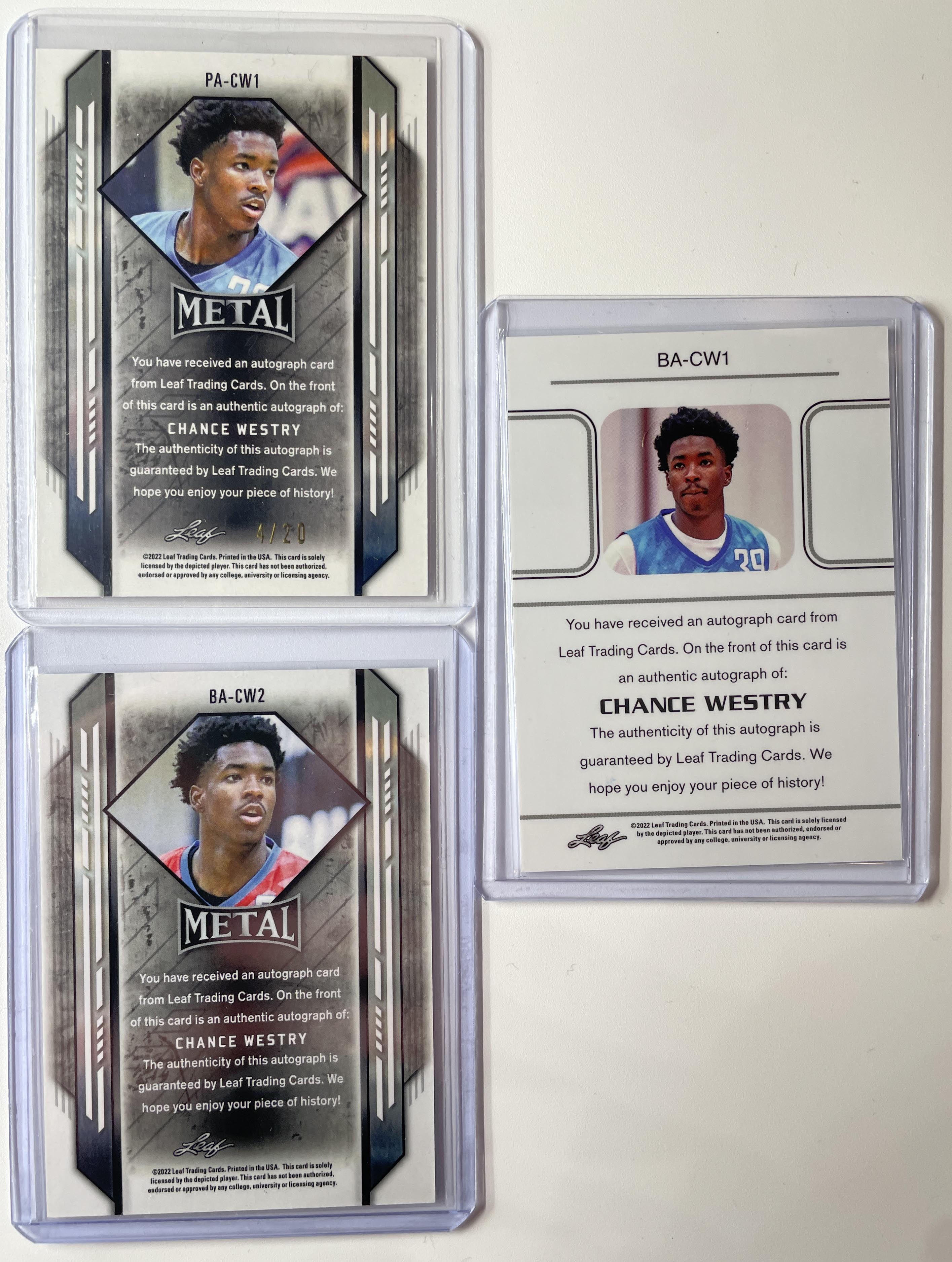 2021-22 Leaf Metal Chance Westry Pink Prizm Rookie Auto /20 + Memories Bronze