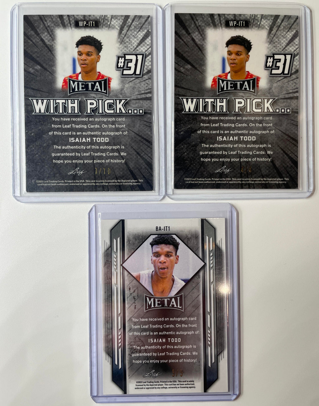 2021-22 Leaf Metal Isaiah Todd With Pick Orange Rookie Auto /4 RWB Prizm /5 +/10