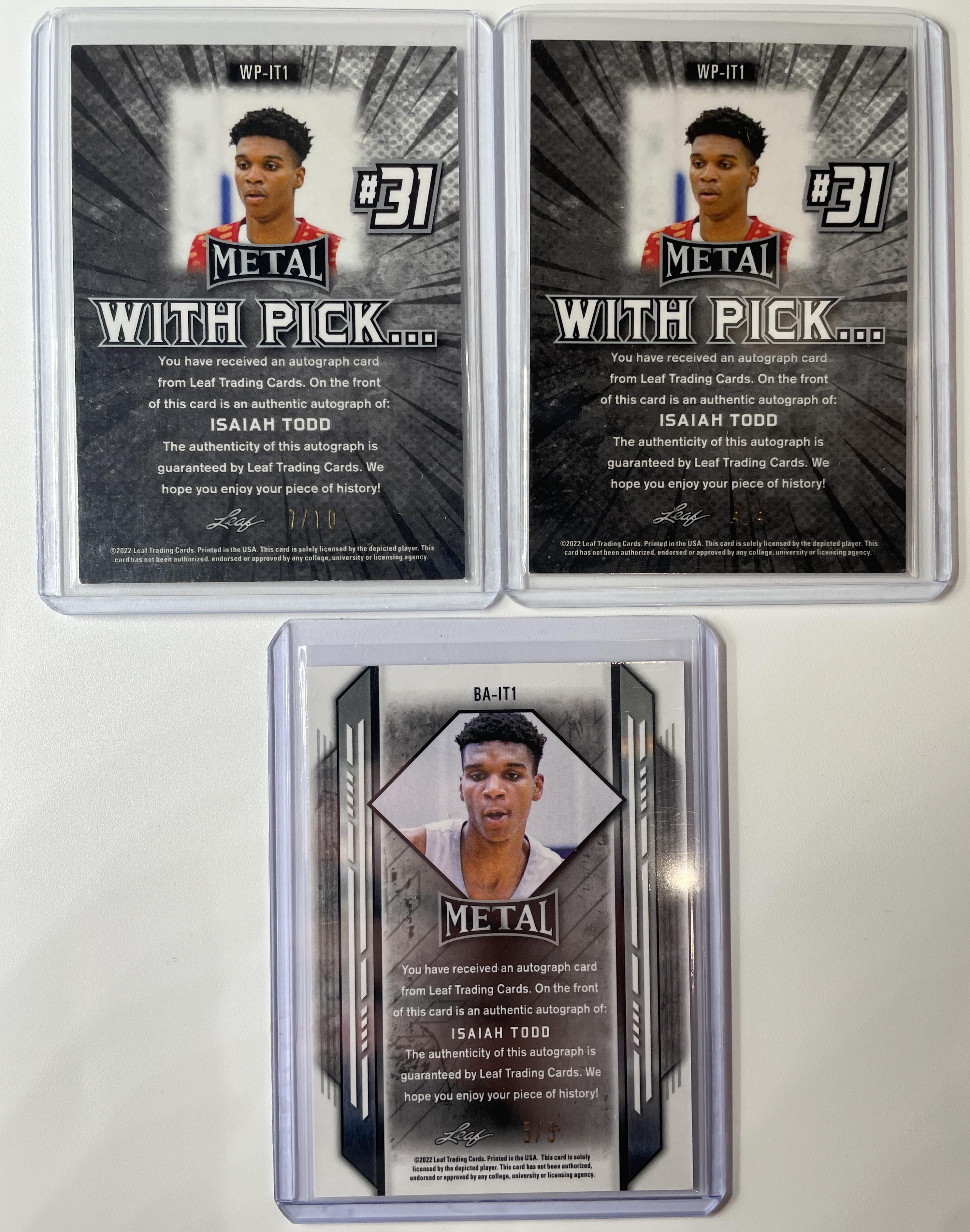 2021-22 Leaf Metal Isaiah Todd With Pick Orange Rookie Auto /4 RWB Prizm /5 +/10