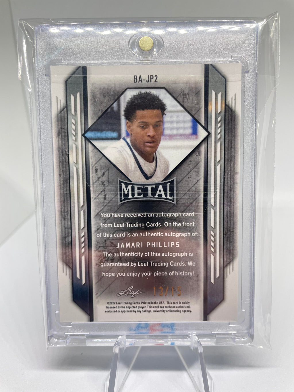 2021-22 Leaf Metal Jamari Phillips Purple Mojo Rookie Auto /15