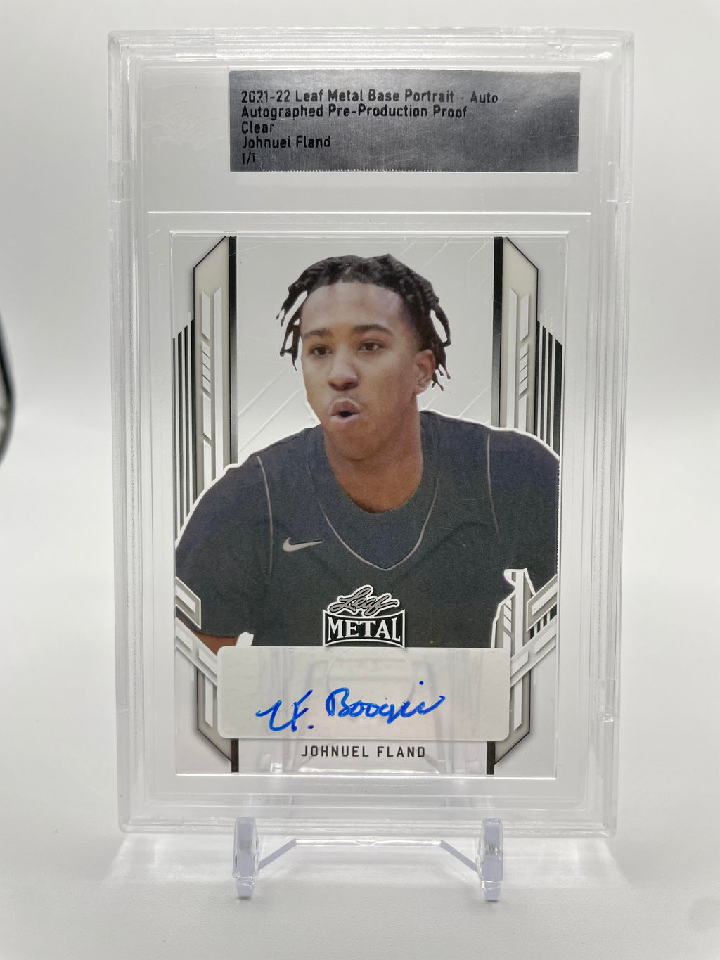 2021-22 Leaf Metal Johnuel Fland Base Portrait Pre-Production Proof Auto 1/1