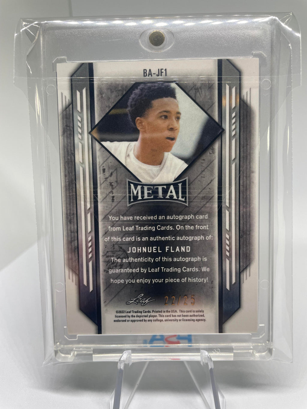 2021-22 Leaf Metal Johnuel Fland Blue Crystal Parallel Rookie Auto /25