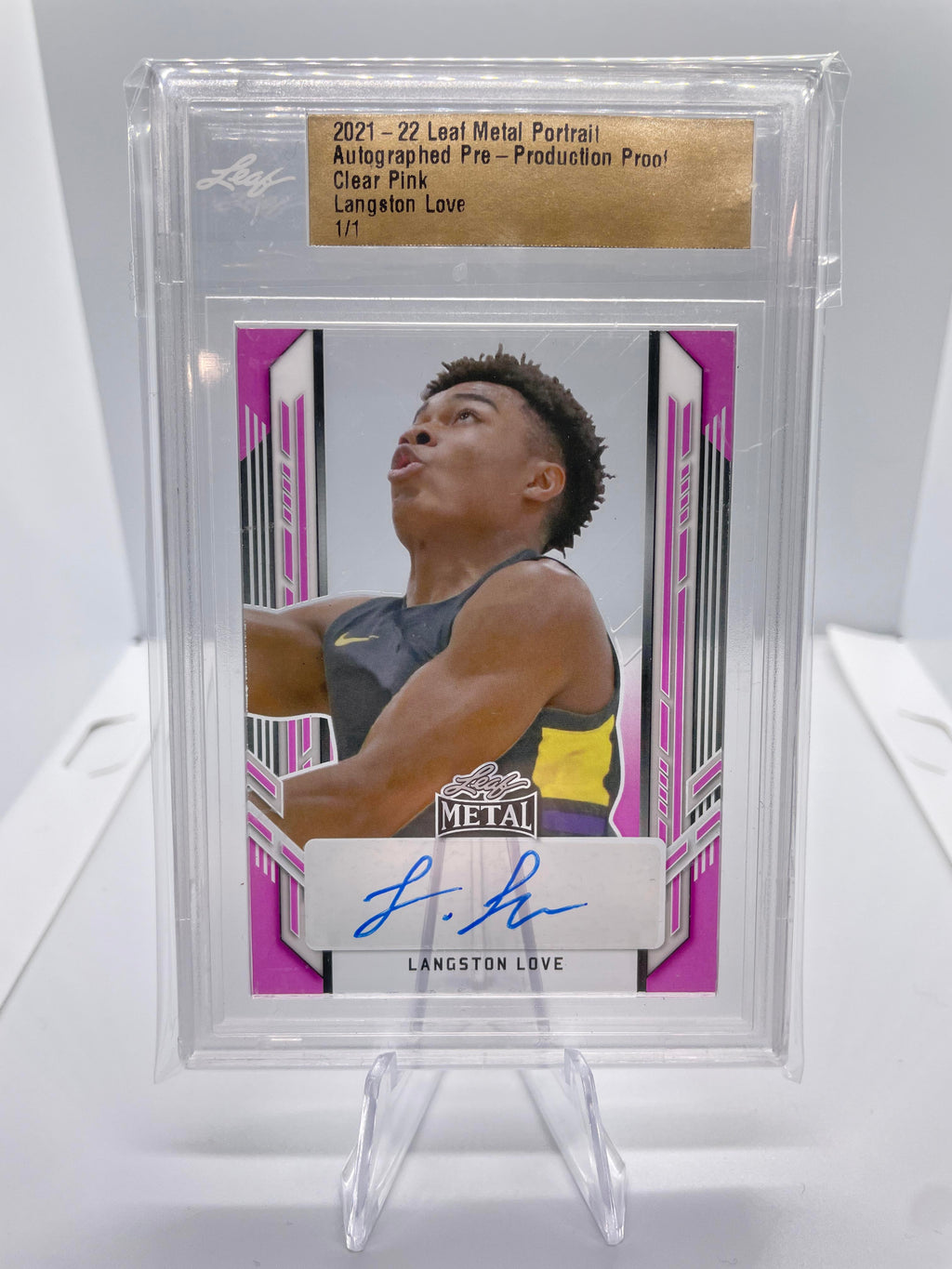 2021-22 Leaf Metal Langston Love Clear Pink Production Proof Rookie Auto 1/1