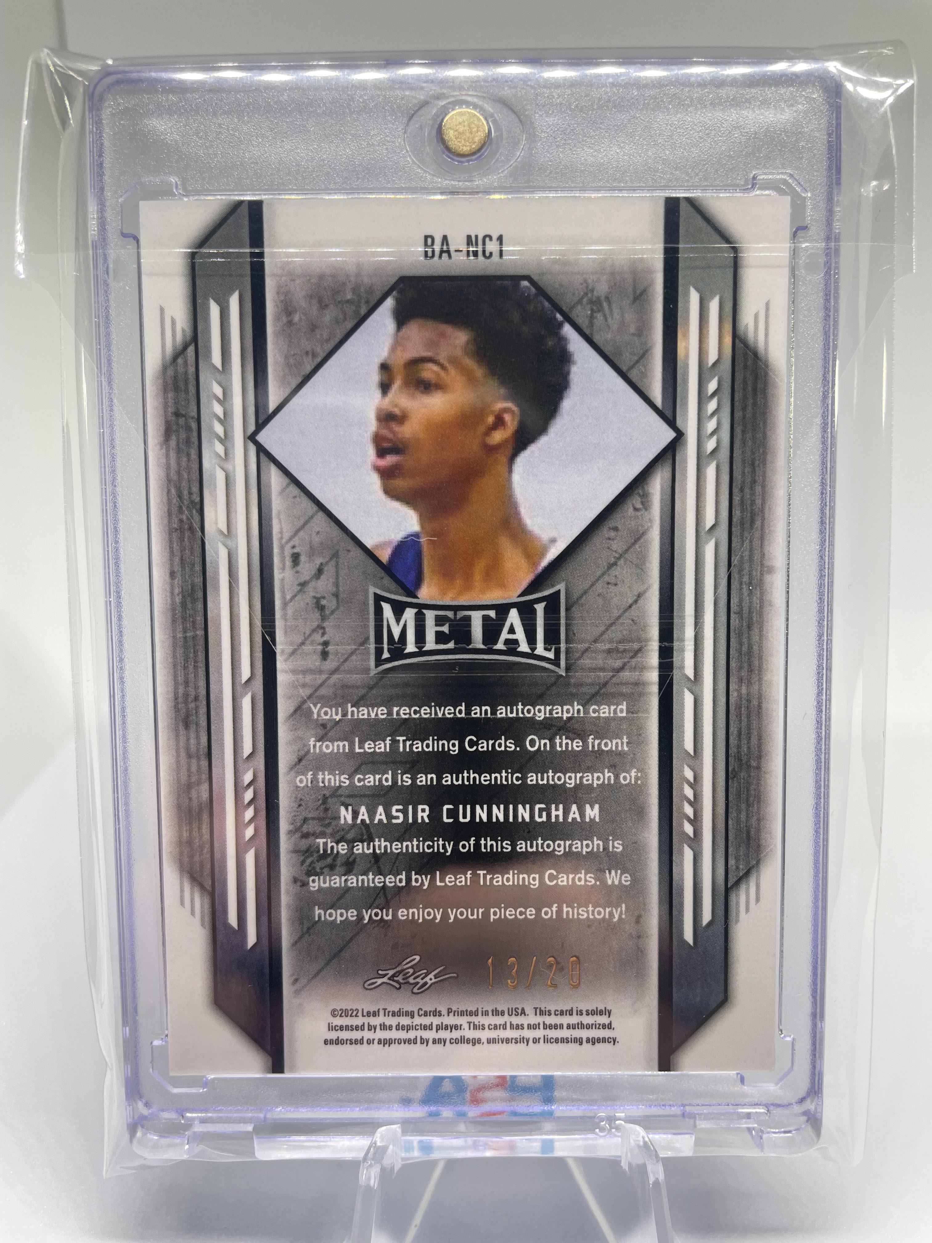2021-22 Leaf Metal Naasir Cunningham Purple Crystal Rookie Auto /20