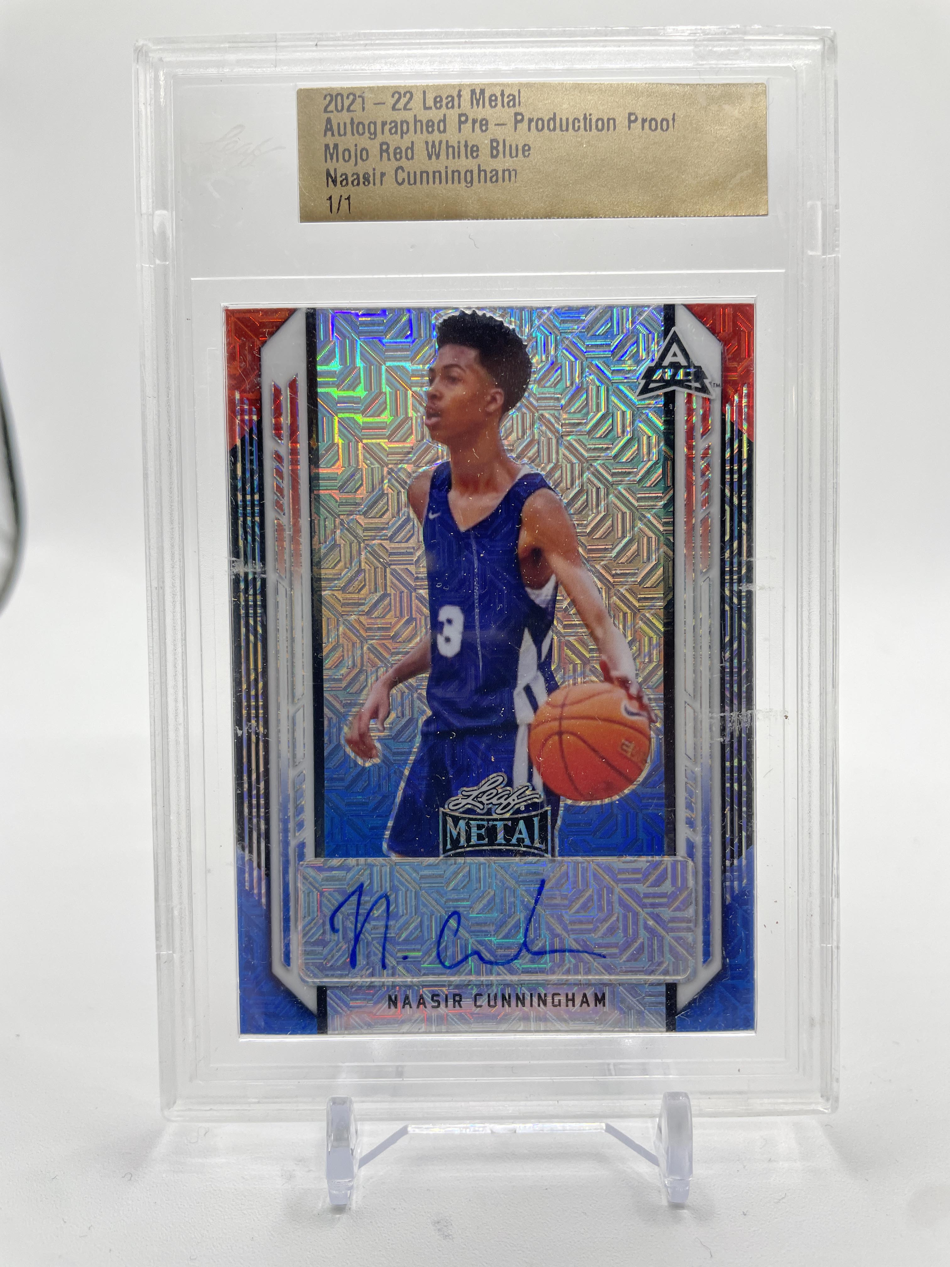 2021-22 Leaf Metal Naasir Cunningham Red White Blue Production Proof RC Auto 1/1