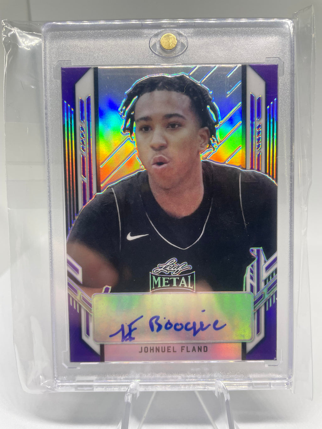 2021-22 Leaf Metal Portrait Johnuel Fland Purple Rainbow Rookie Auto /30