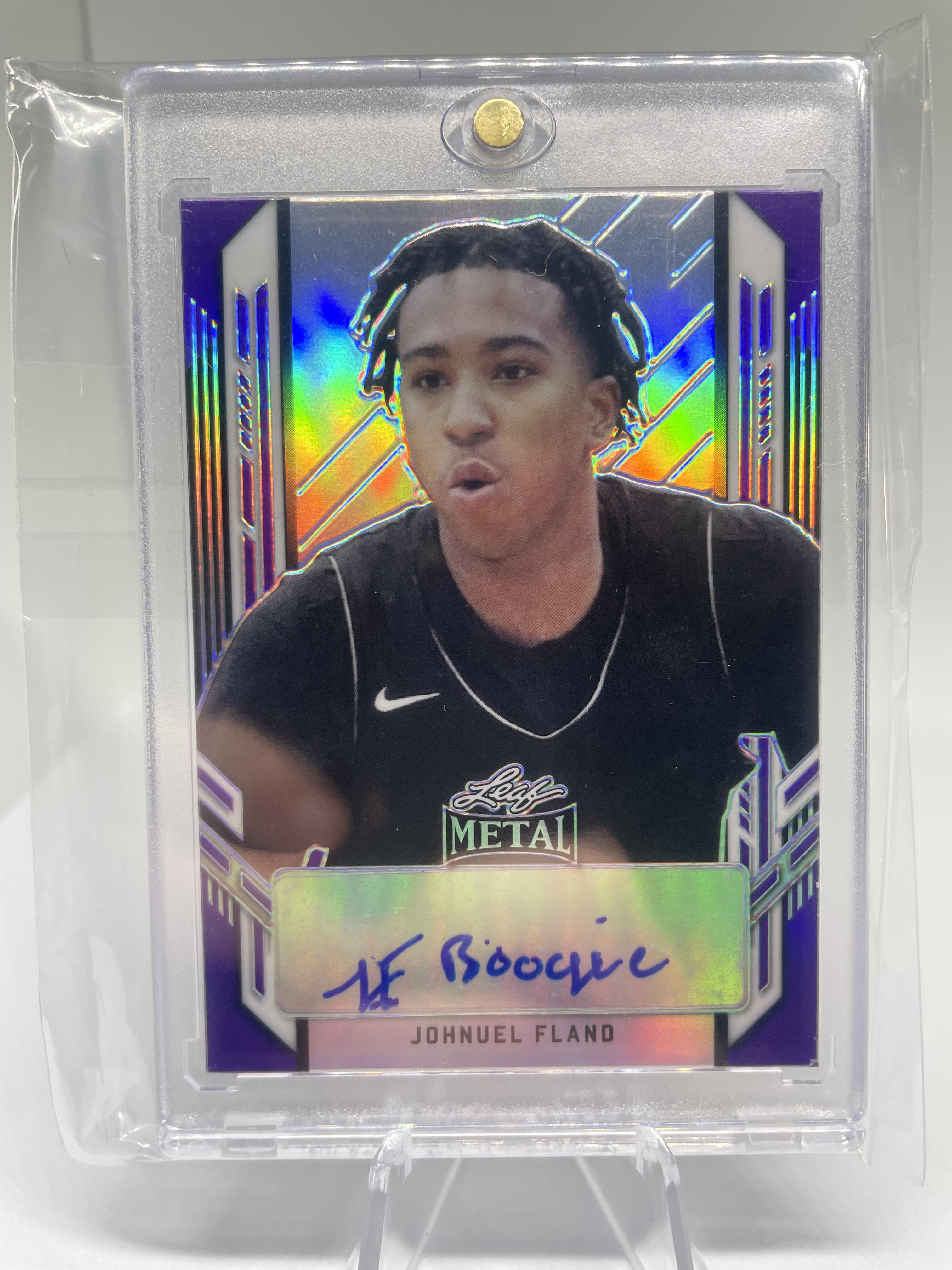 2021-22 Leaf Metal Portrait Johnuel Fland Purple Rainbow Rookie Auto /30