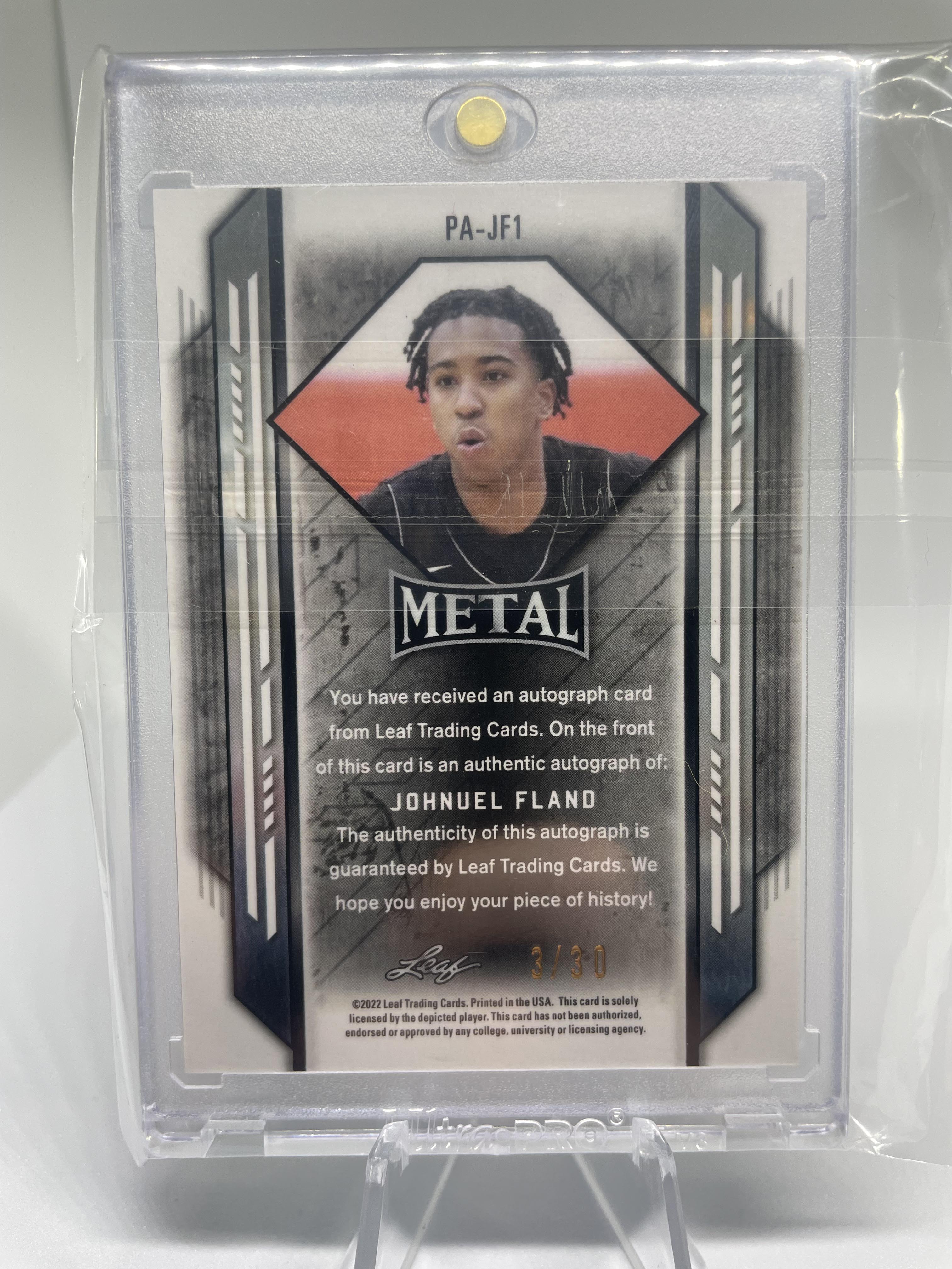 2021-22 Leaf Metal Portrait Johnuel Fland Purple Rainbow Rookie Auto /30