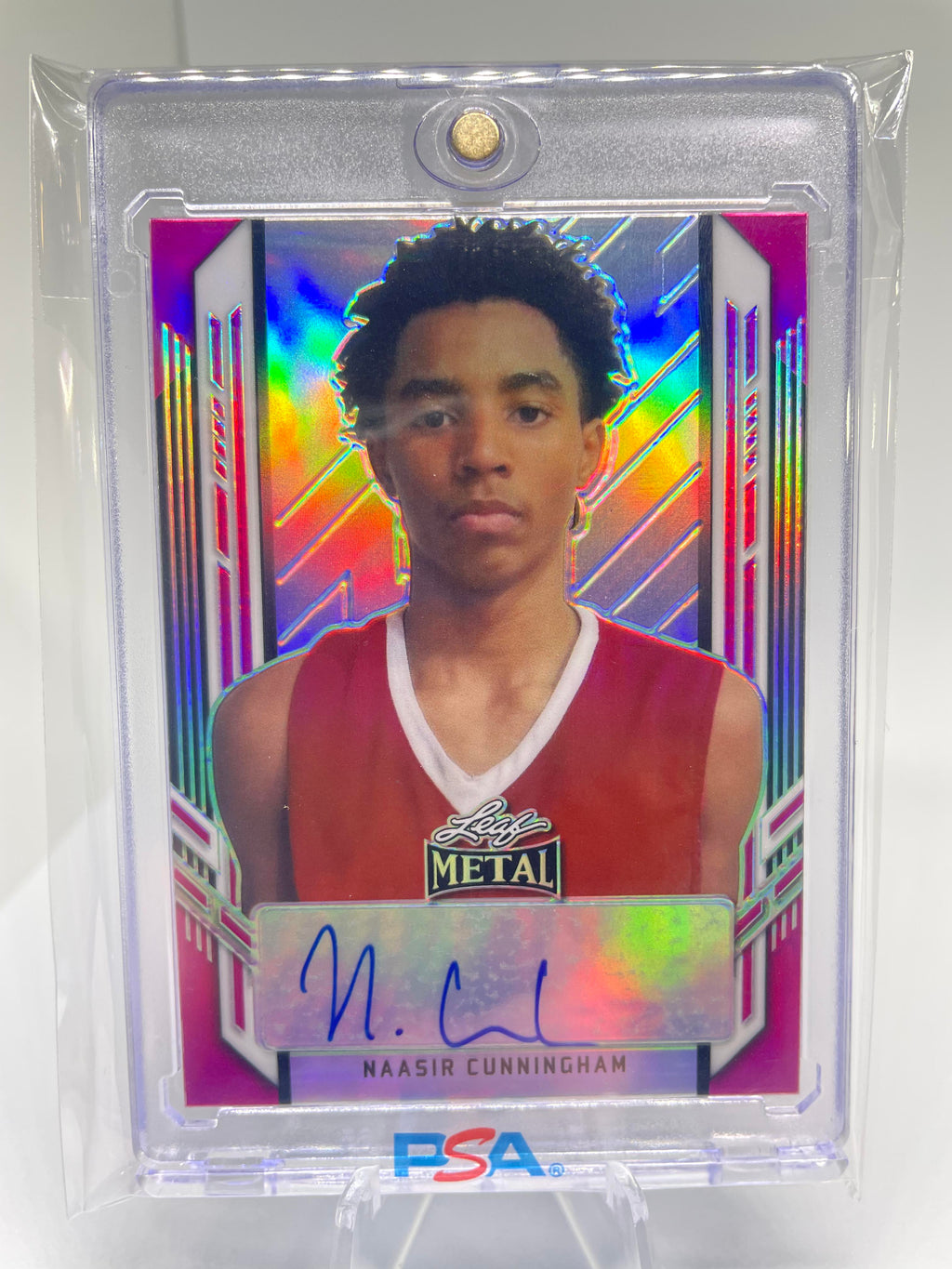 2021-22 Leaf Metal Portrait Naasir Cunningham Pink Rainbow Rookie Auto /25