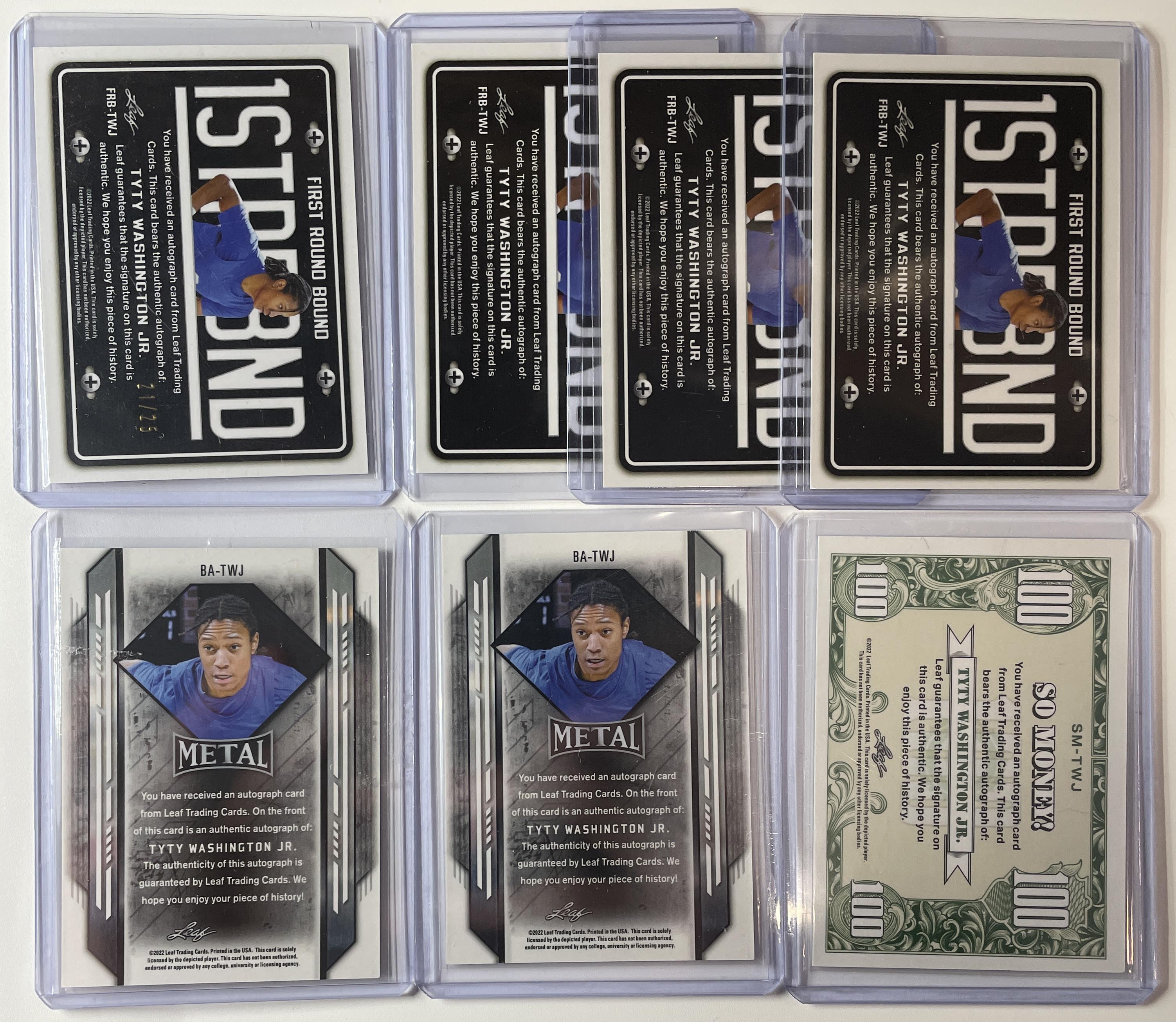 2021-22 Leaf Metal TyTy Washington So Money + Plate Rookie Auto Set (x7) /25 SP