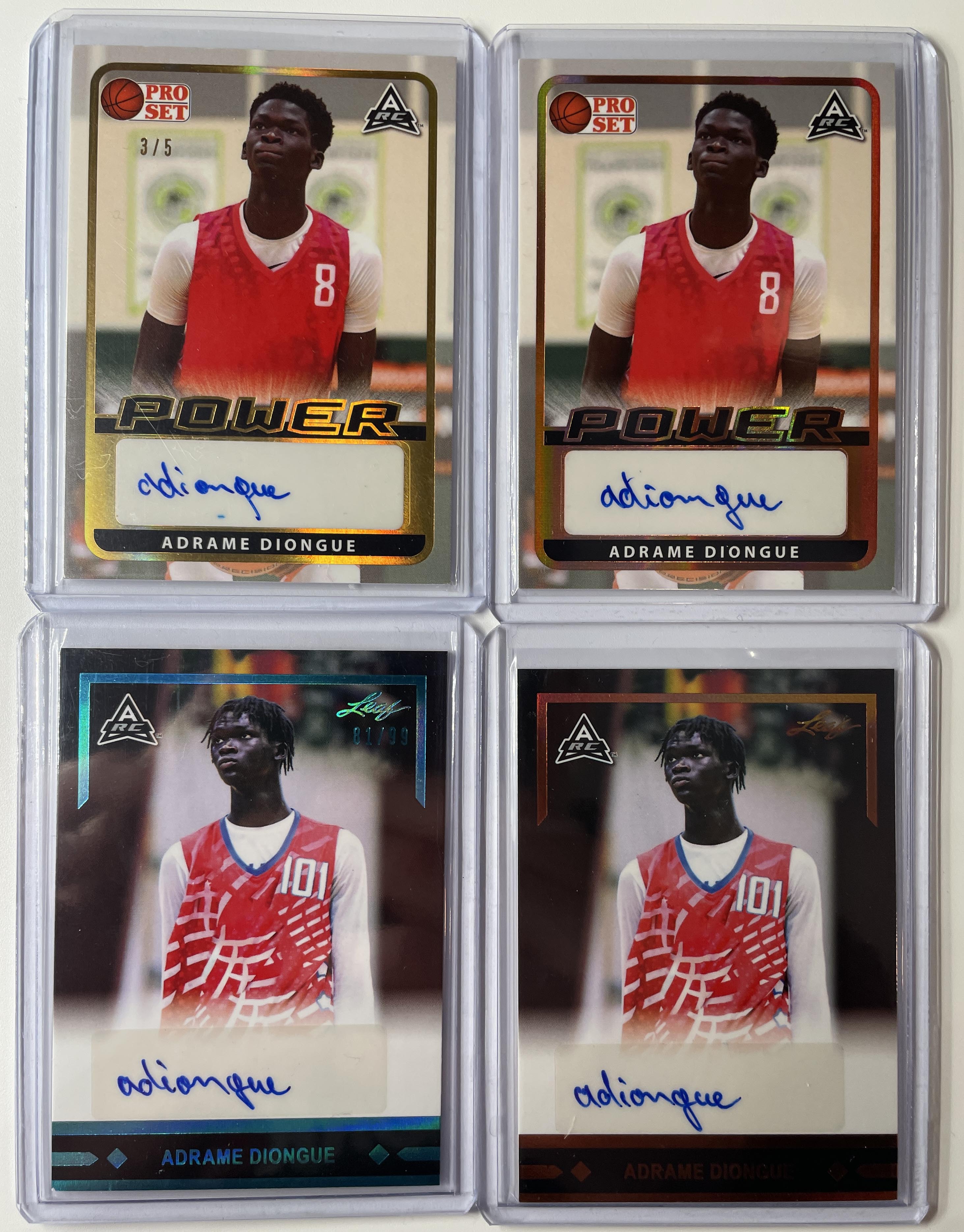 2021-22 Leaf Pro Set Adrame Diongue Gold Rookie Auto /5 + Memories Aqua /99 (x4)