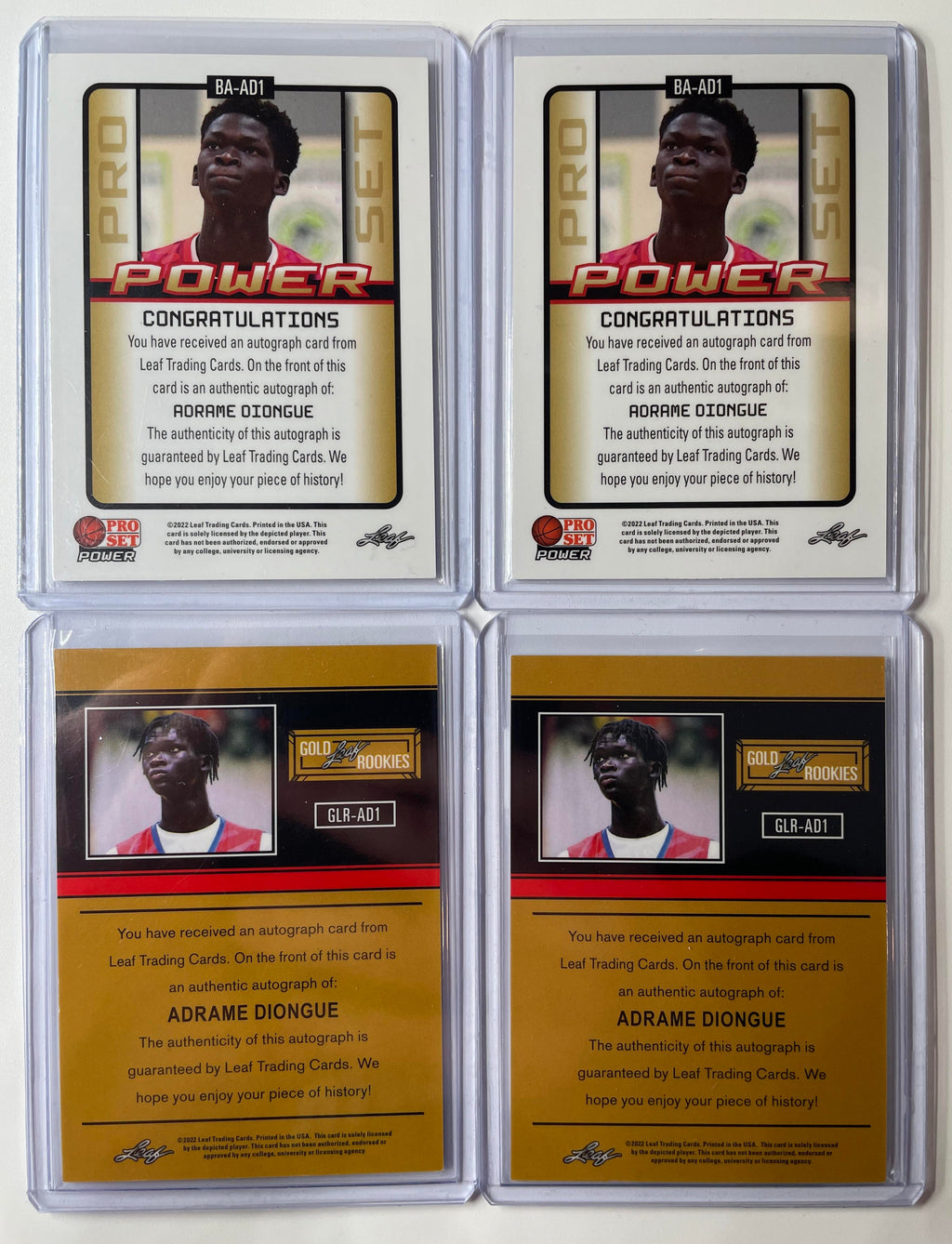 2021-22 Leaf Pro Set Adrame Diongue Gold Rookie Auto /5 + Memories Aqua /99 (x4)