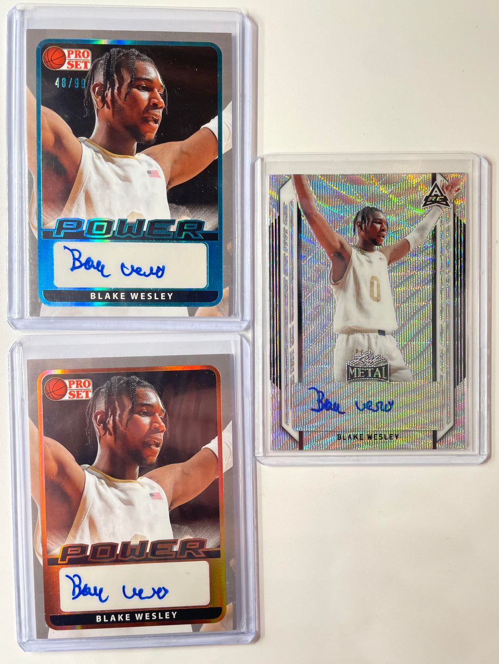 2021-22 Leaf Pro Set Blake Wesley Rookie Auto Set (x3) Aqua /99 + Metal Prizm SP