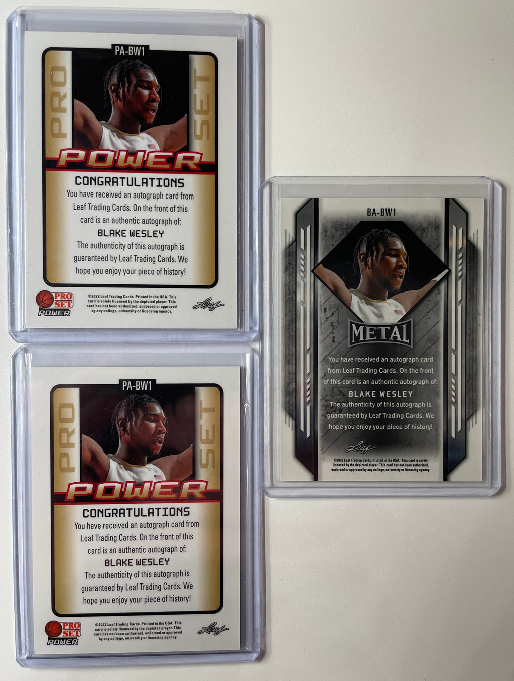 2021-22 Leaf Pro Set Blake Wesley Rookie Auto Set (x3) Aqua /99 + Metal Prizm SP