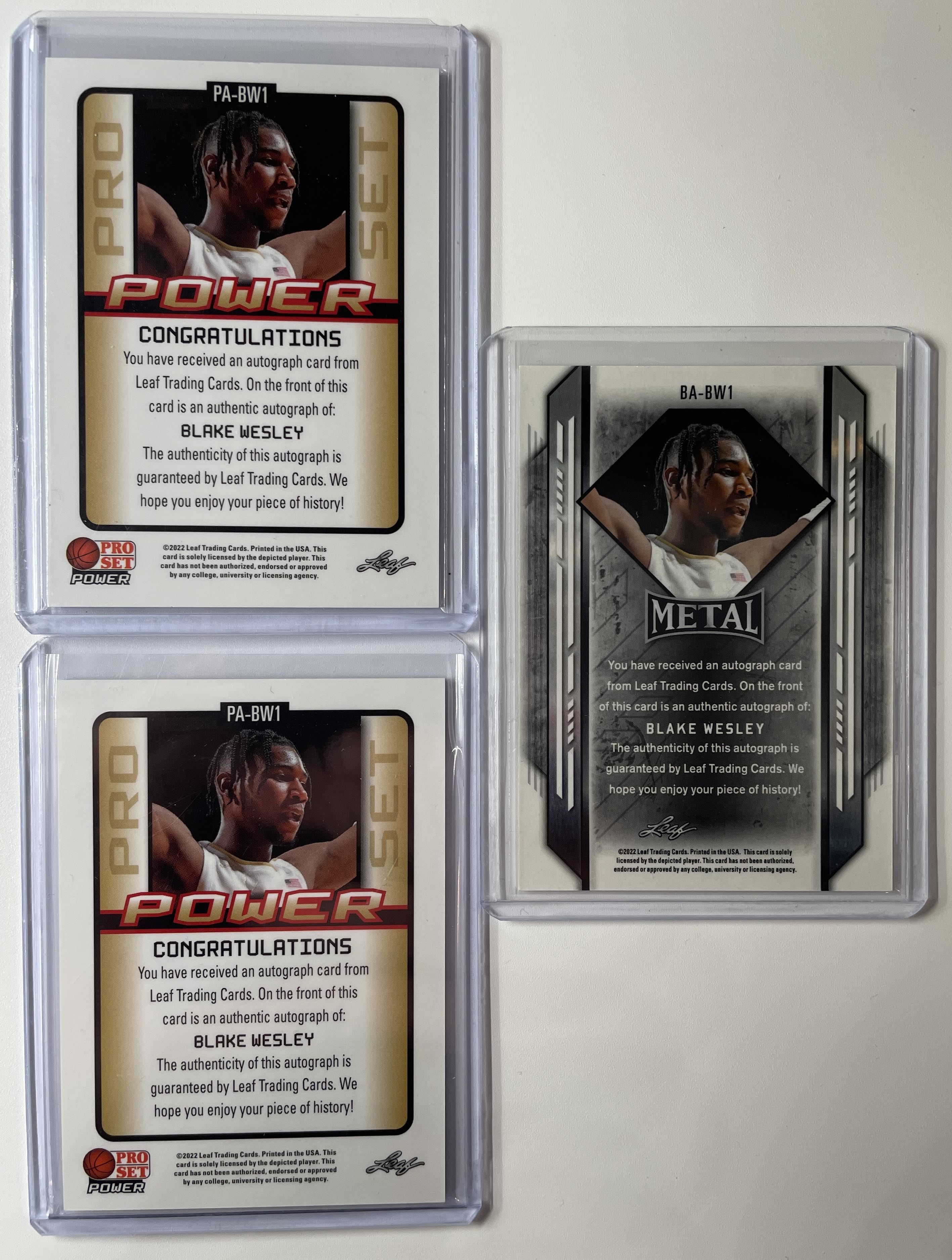 2021-22 Leaf Pro Set Blake Wesley Rookie Auto Set (x3) Aqua /99 + Metal Prizm SP