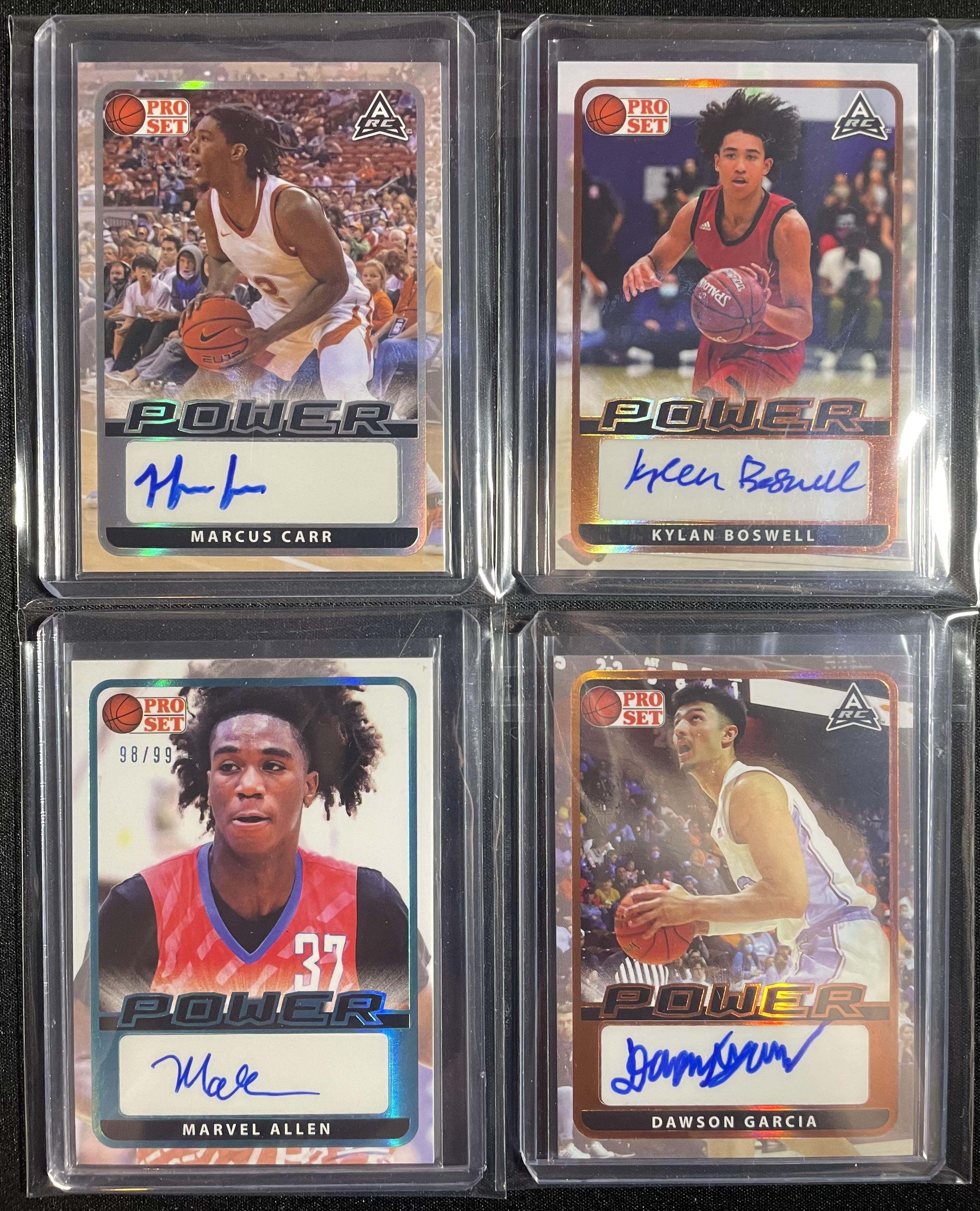 2021-22 Leaf Pro Set Marcus Carr /10 Marvel Allen /99 + Boswell & Garcia Auto