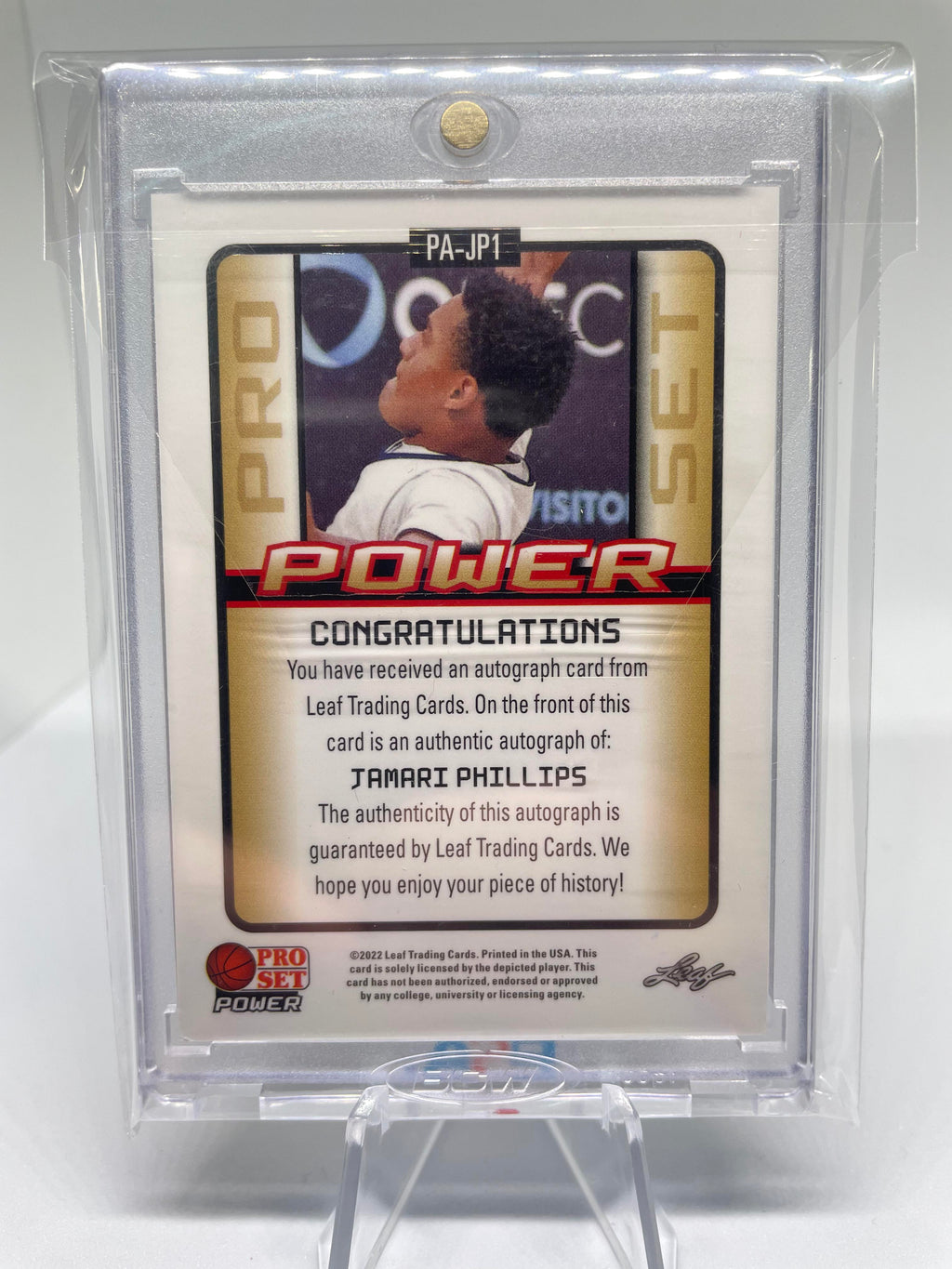 2021-22 Leaf Pro Set Power Jamari Phillips Green Parallel Rookie Auto /50