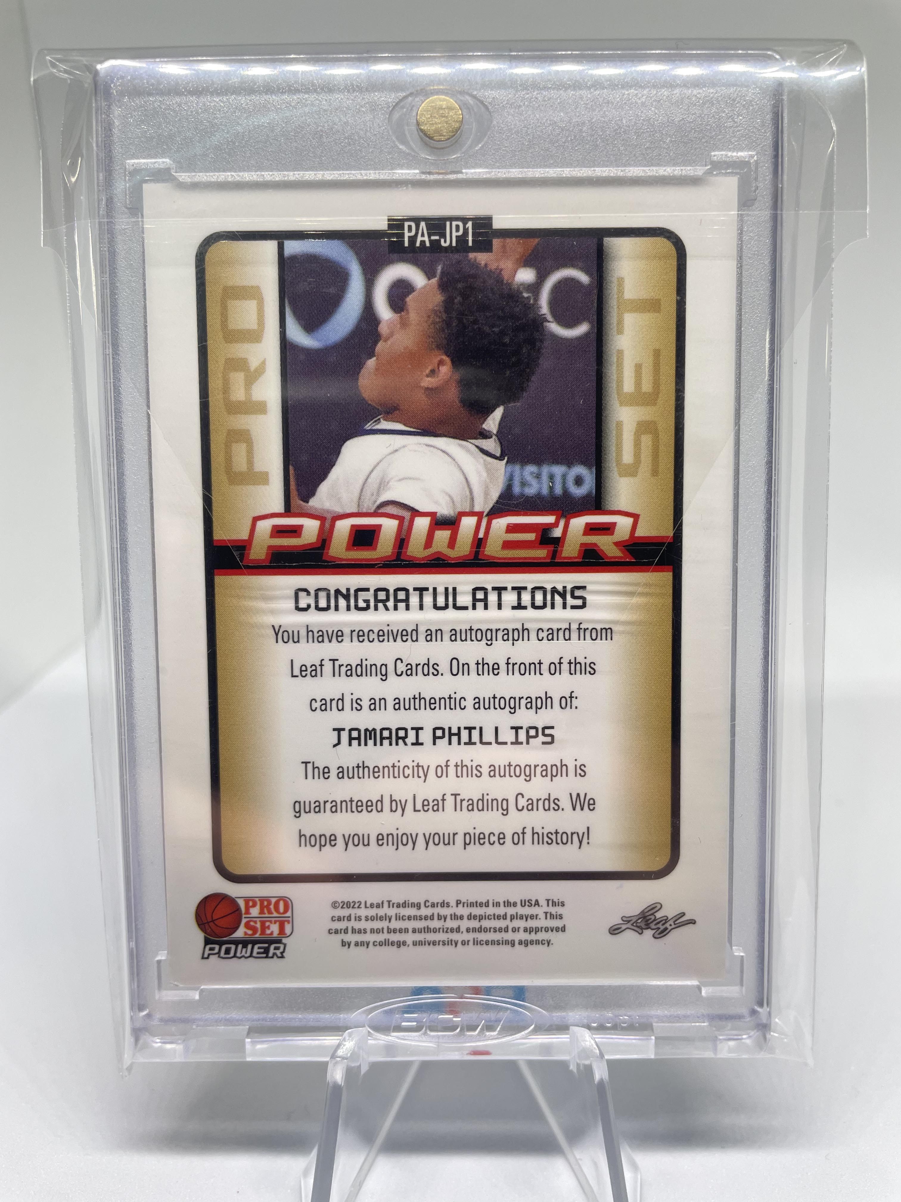 2021-22 Leaf Pro Set Power Jamari Phillips Green Parallel Rookie Auto /50
