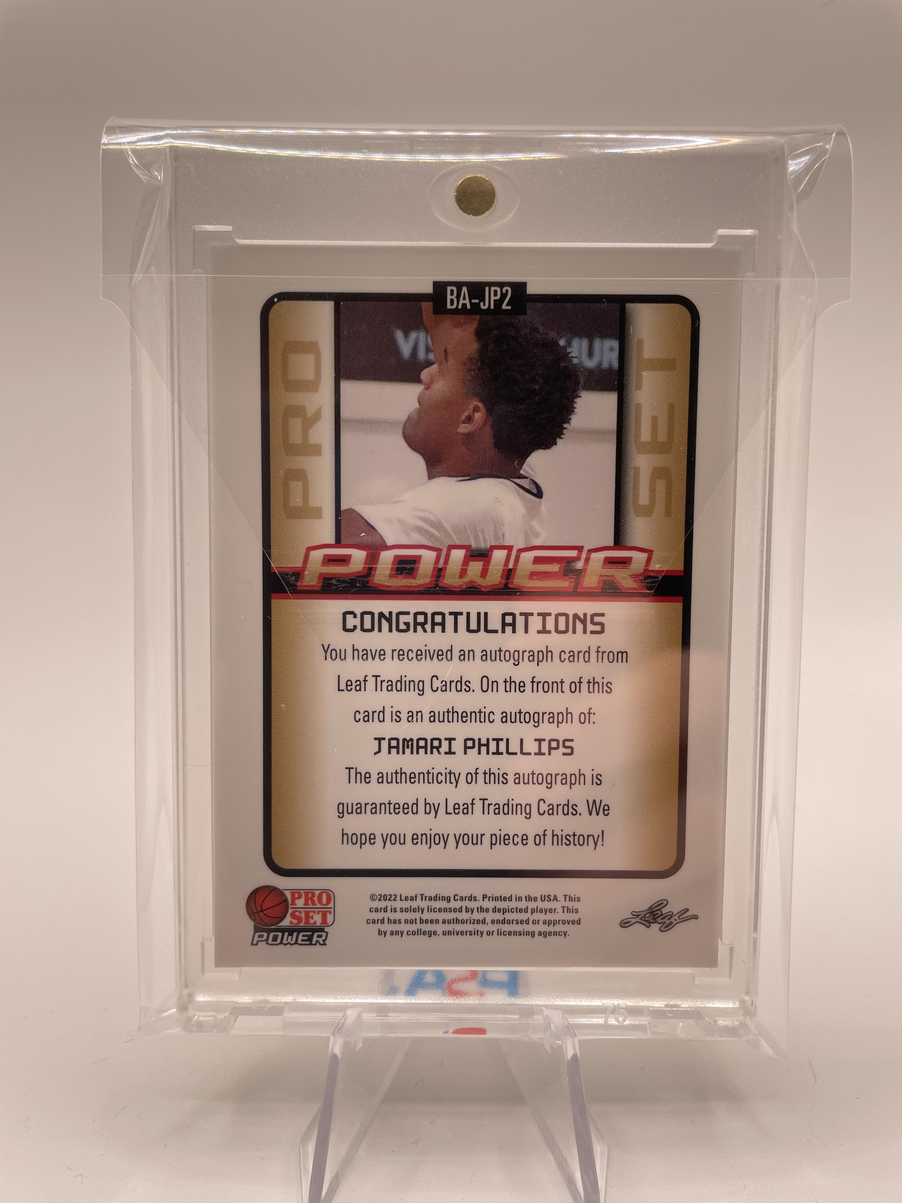 2021-22 Leaf Pro Set Power Jamari Phillips Platinum Parallel Rookie Auto /10