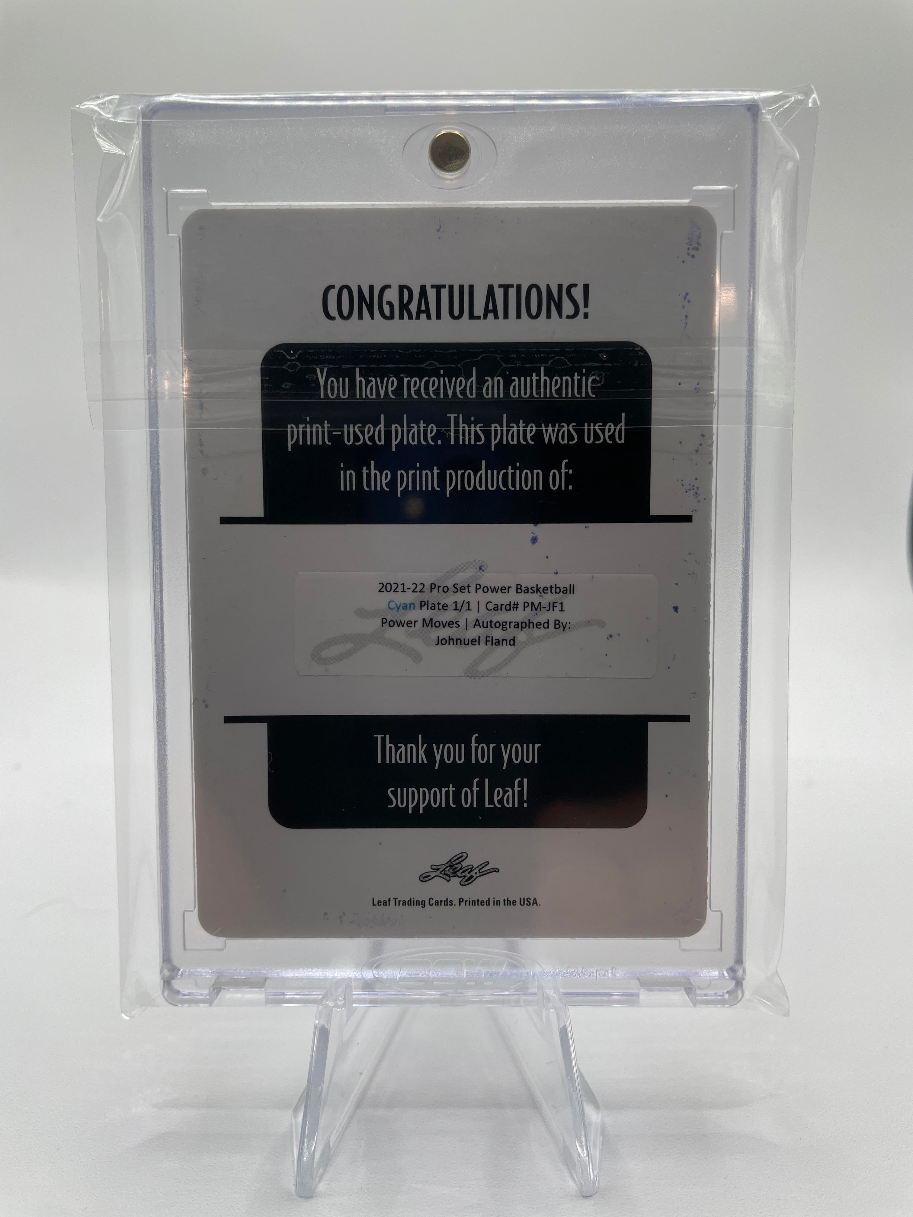 2021-22 Leaf Pro Set Power Moves Johnuel Fland Printing Plate Rookie Auto 1/1