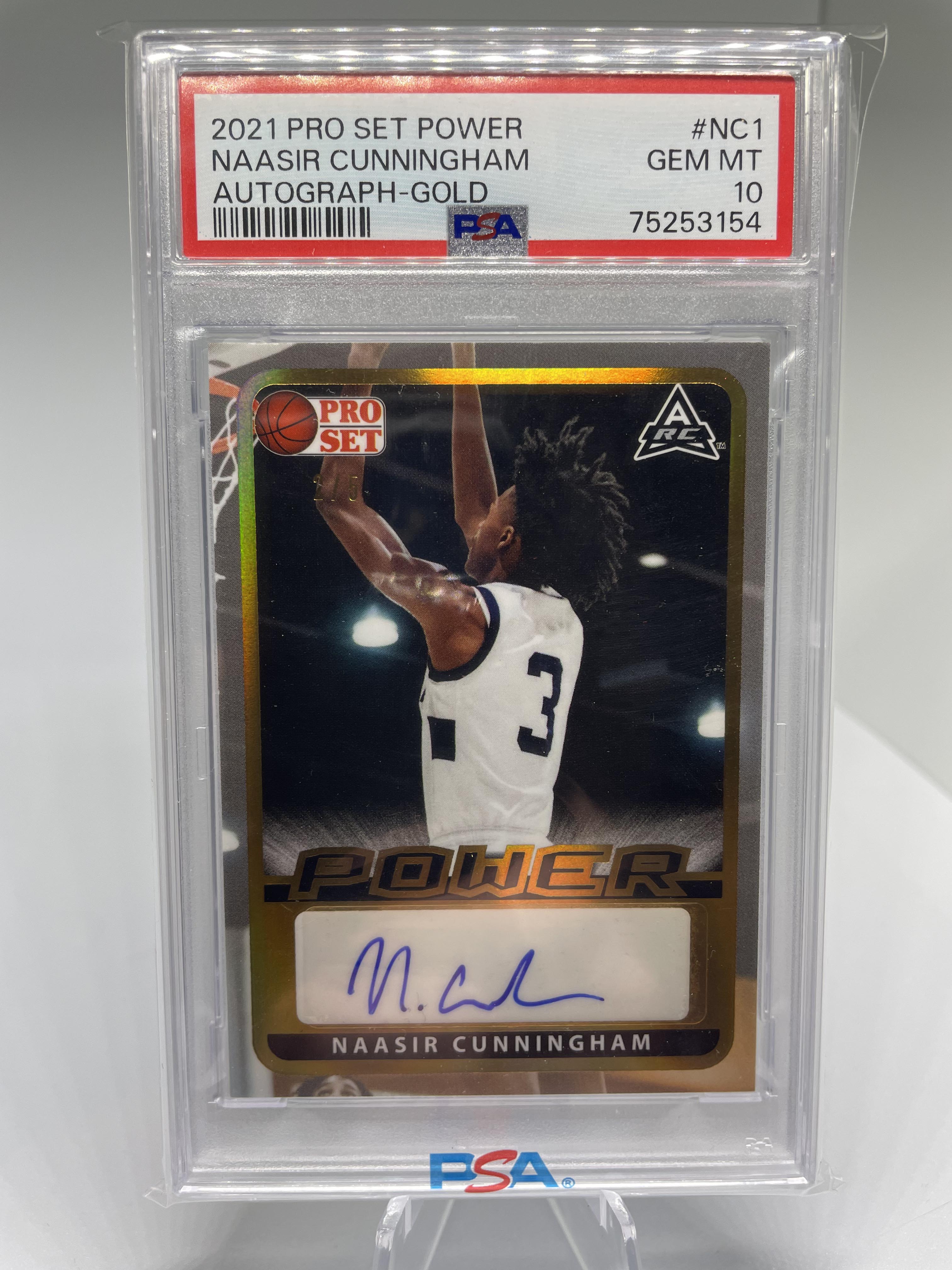 2021-22 Leaf Pro Set Power Naasir Cunningham PSA 10 POP 1/1 Gold Rookie Auto /5