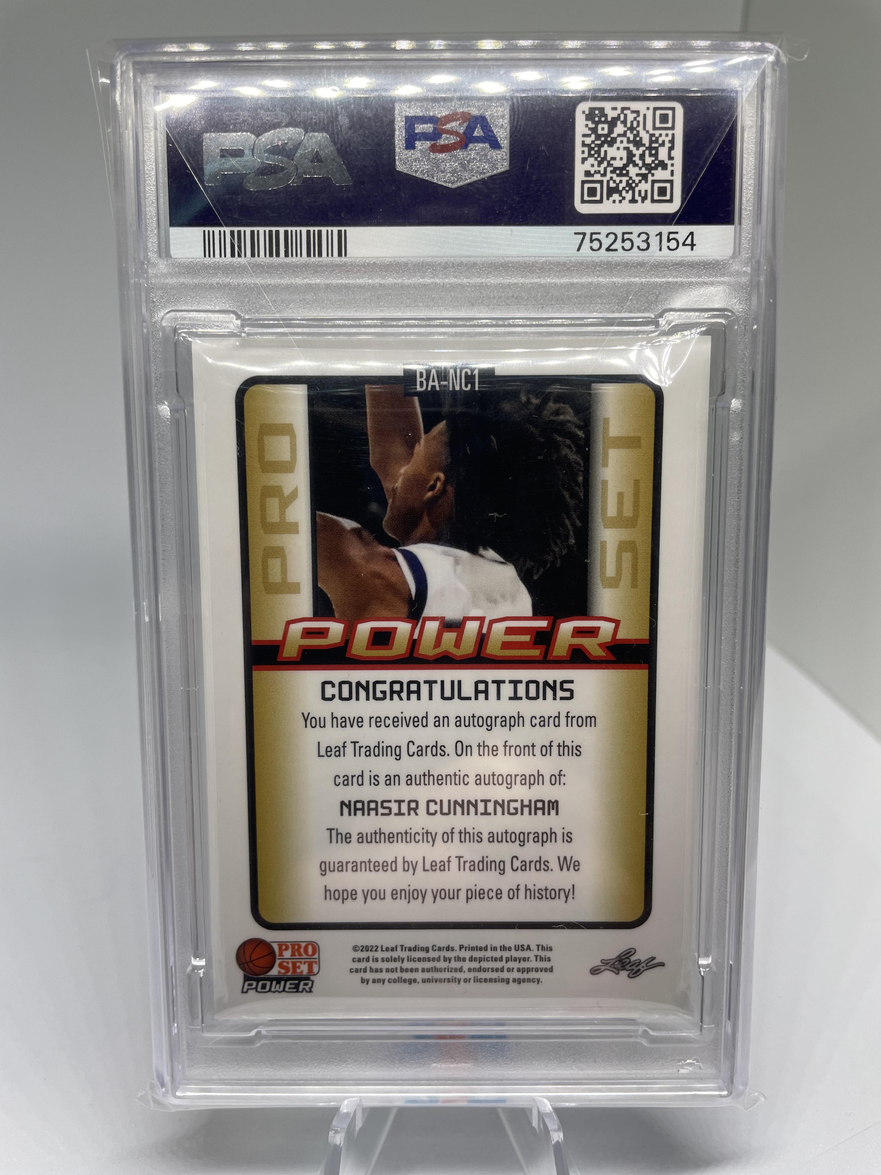 2021-22 Leaf Pro Set Power Naasir Cunningham PSA 10 POP 1/1 Gold Rookie Auto /5