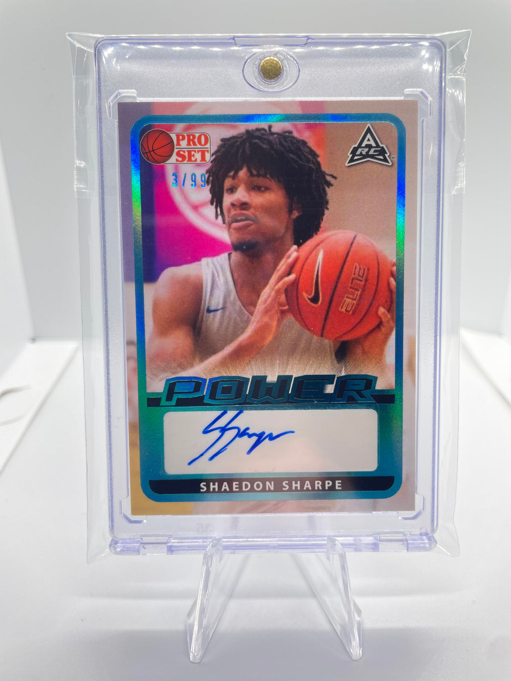 2021-22 Leaf Pro Set Power Shaedon Sharpe Aqua Rookie Auto /99