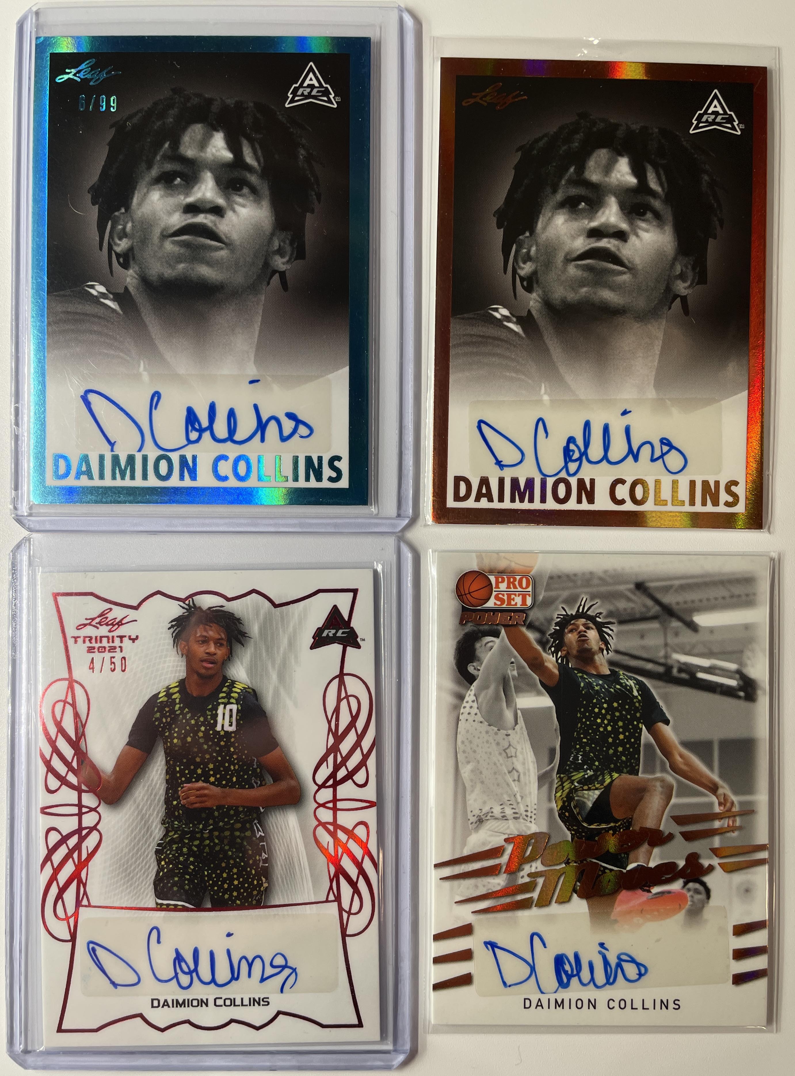 2021-22 Leaf Trinity + Memories Daimion Collins Rookie Auto Set /50 /99 (x4)