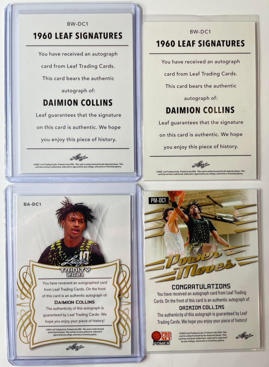 2021-22 Leaf Trinity + Memories Daimion Collins Rookie Auto Set /50 /99 (x4)