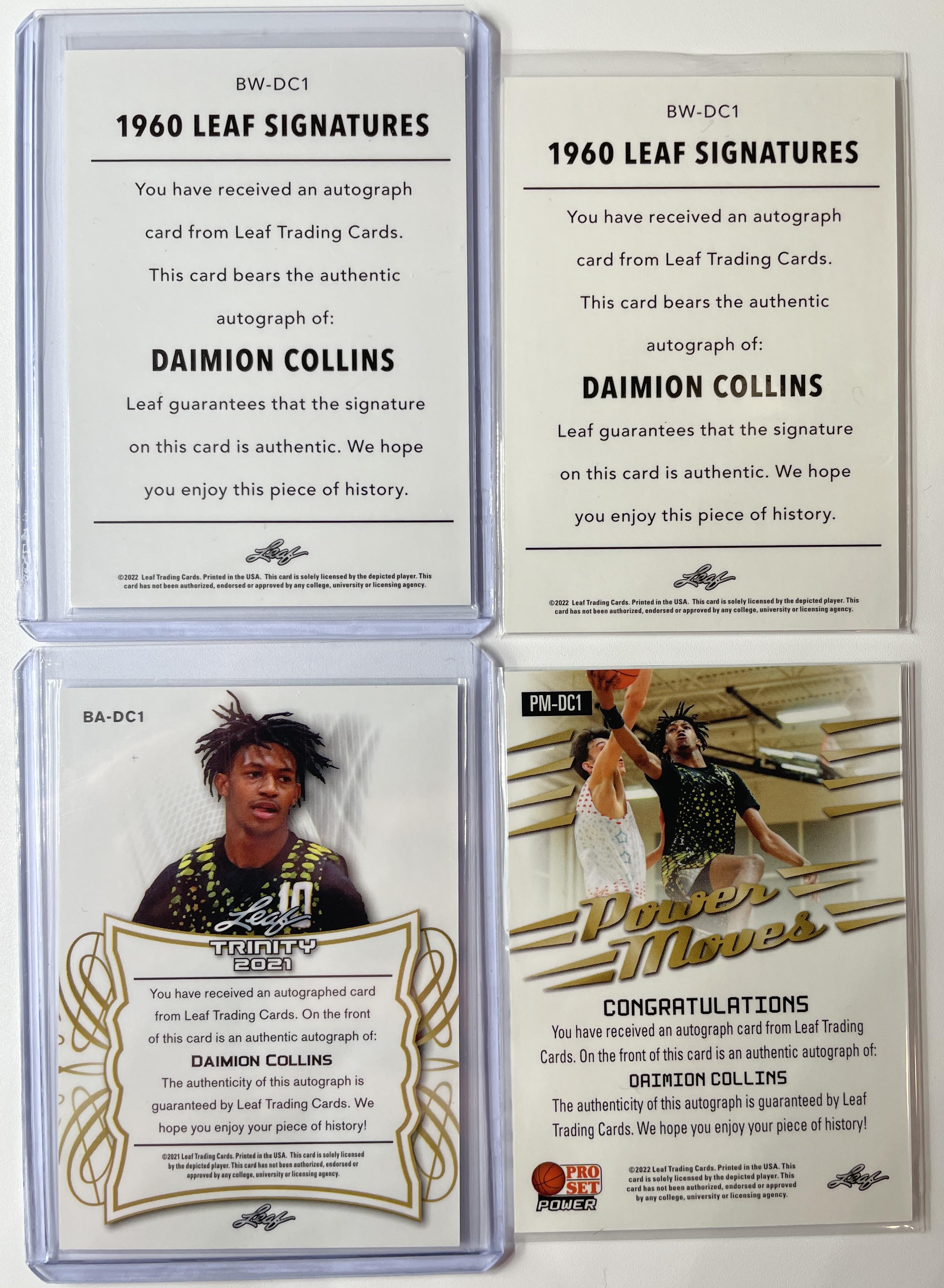 2021-22 Leaf Trinity + Memories Daimion Collins Rookie Auto Set /50 /99 (x4)