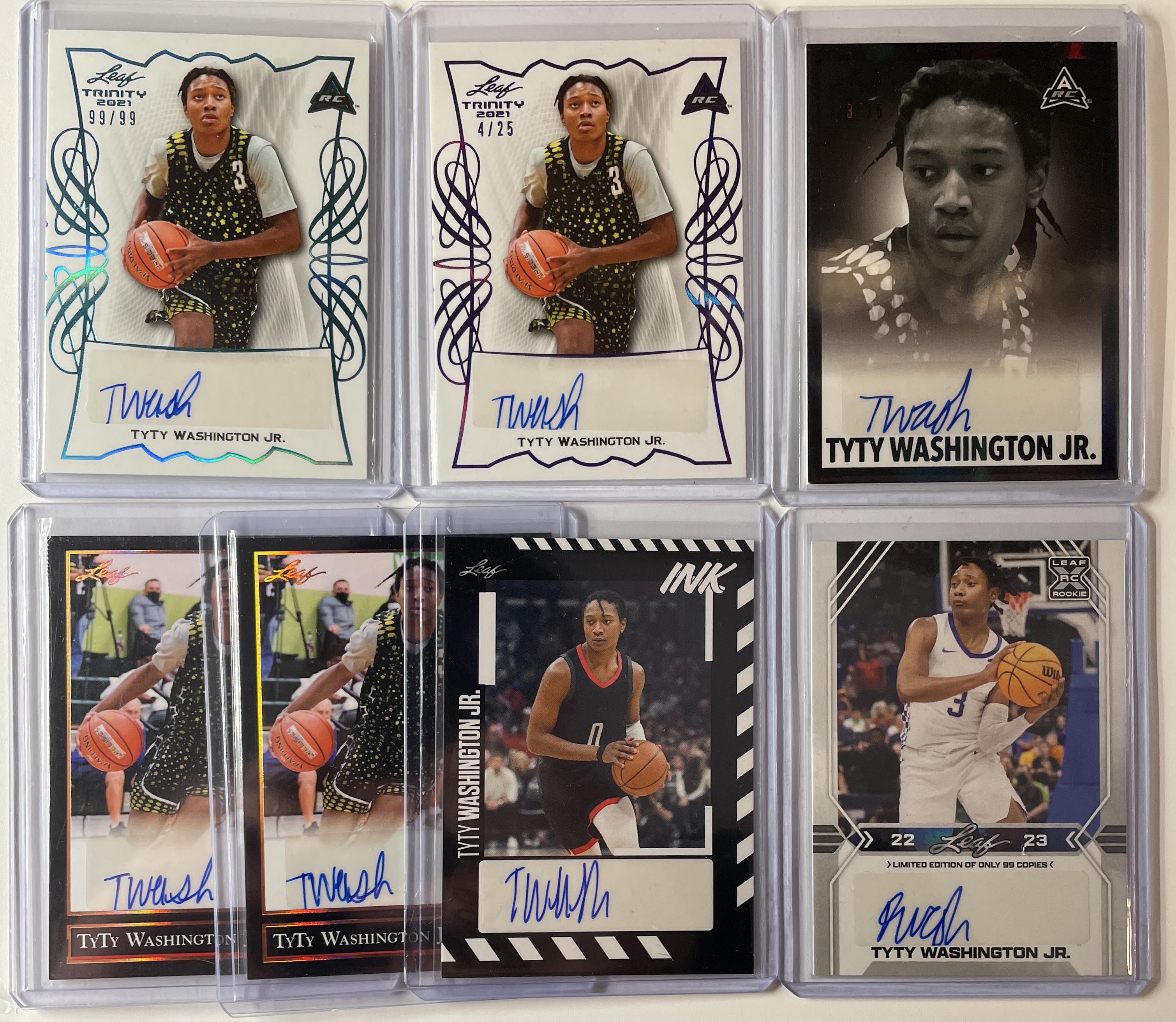 2021-22 Leaf Trinity + Memories TyTy Washington Rookie Auto Set (x7) /15 /25 /99
