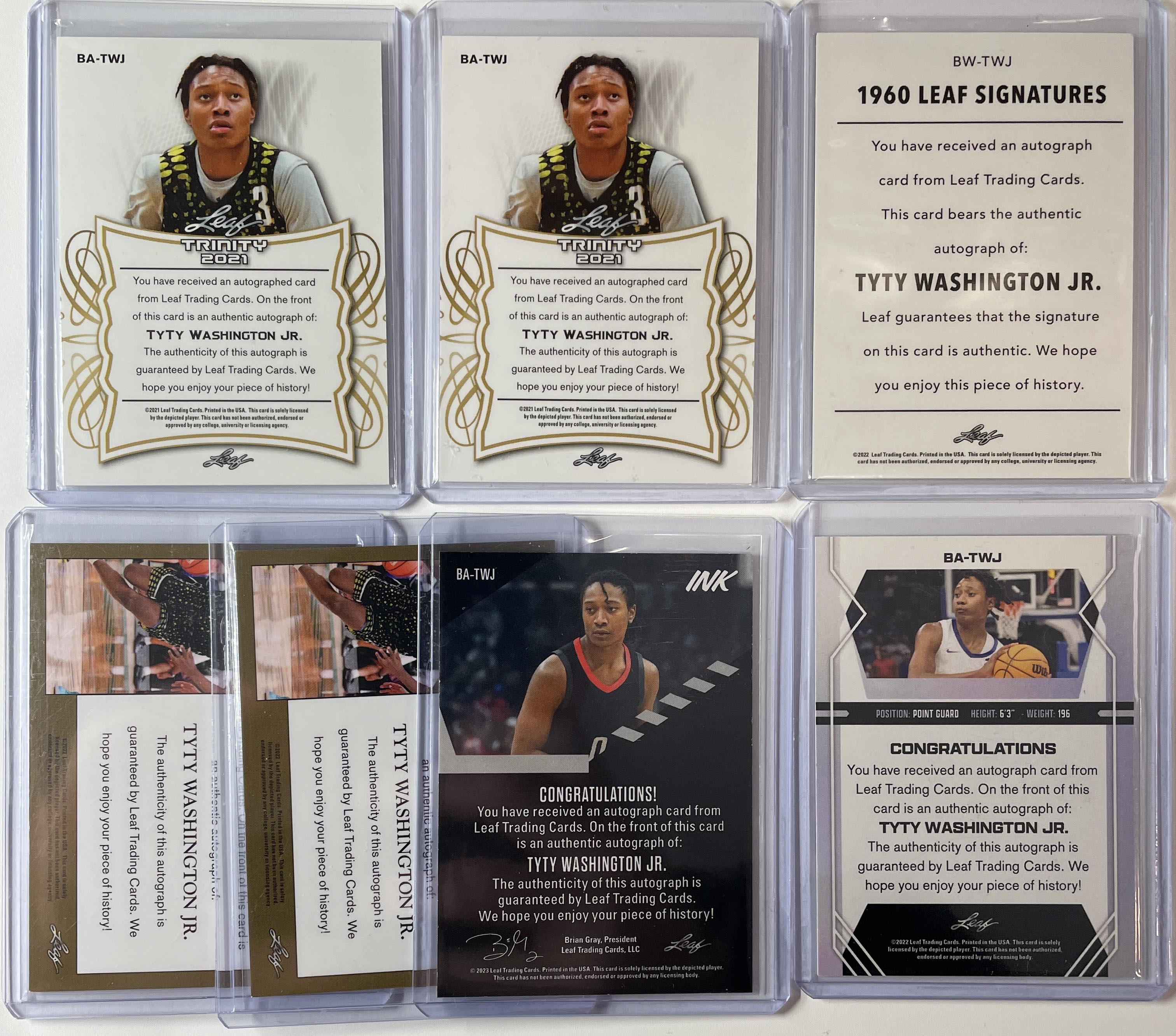 2021-22 Leaf Trinity + Memories TyTy Washington Rookie Auto Set (x7) /15 /25 /99