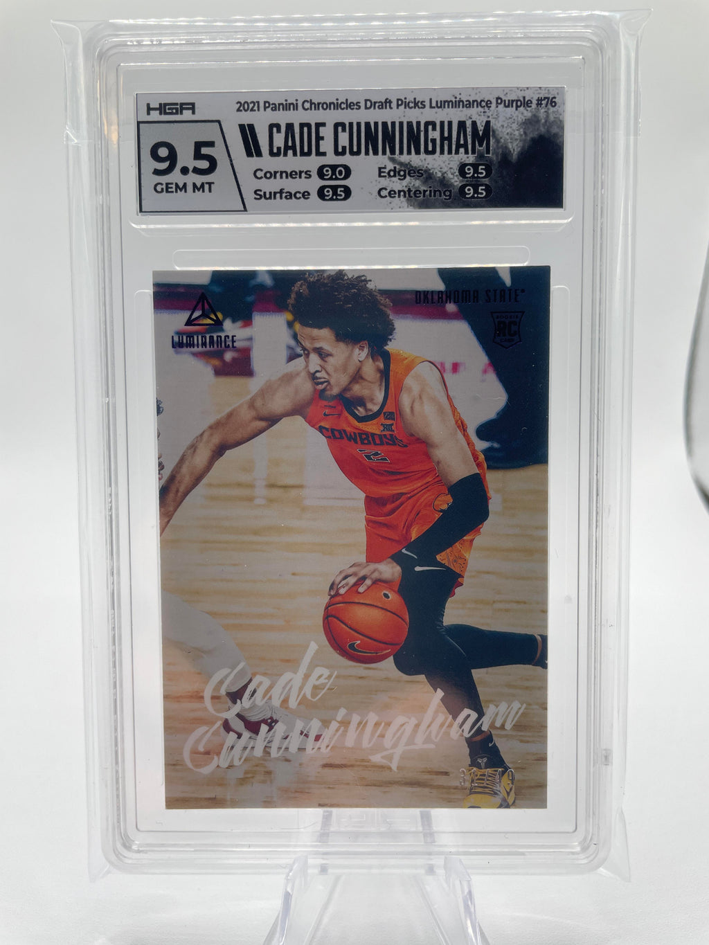 2021-22 Panini Chronicles Cade Cunningham Luminance Purple Rookie /49 HGA 9