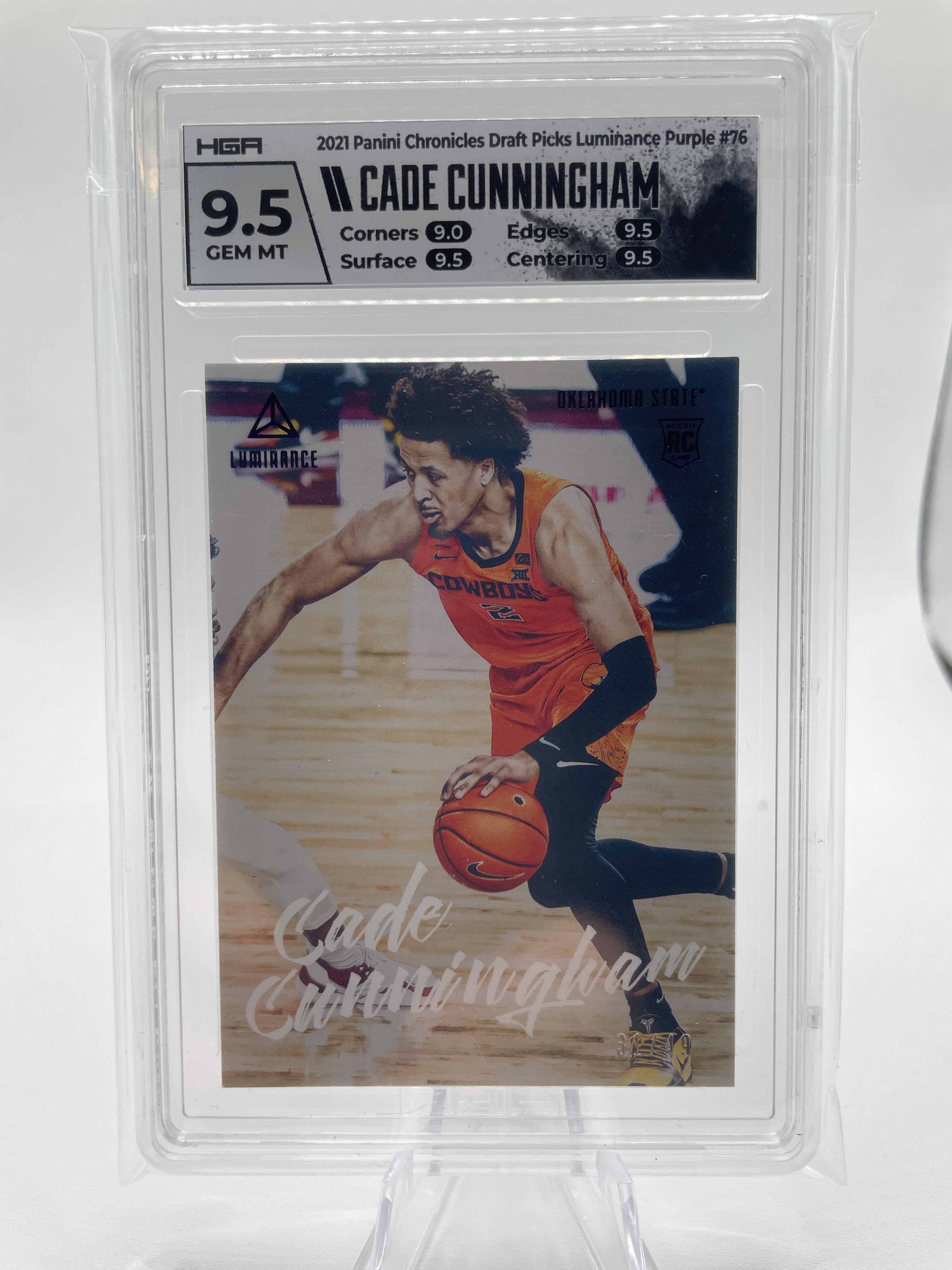2021-22 Panini Chronicles Cade Cunningham Luminance Purple Rookie /49 HGA 9