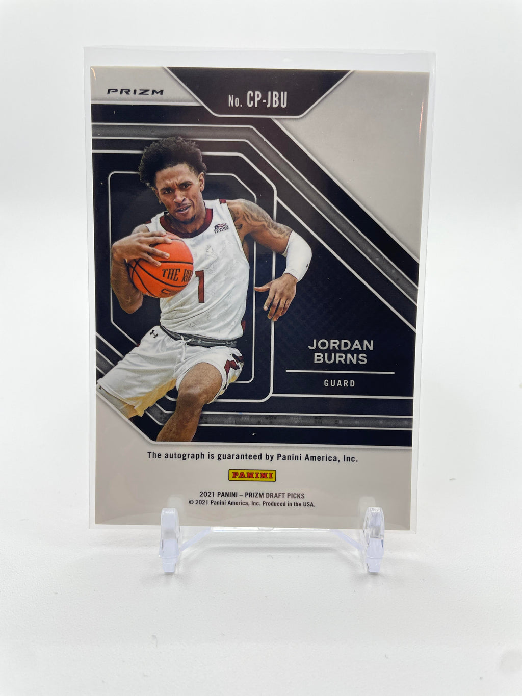2021-22 Panini Prizm Draft Picks Jordan Burns Penmanship Orange Ice Rookie Auto