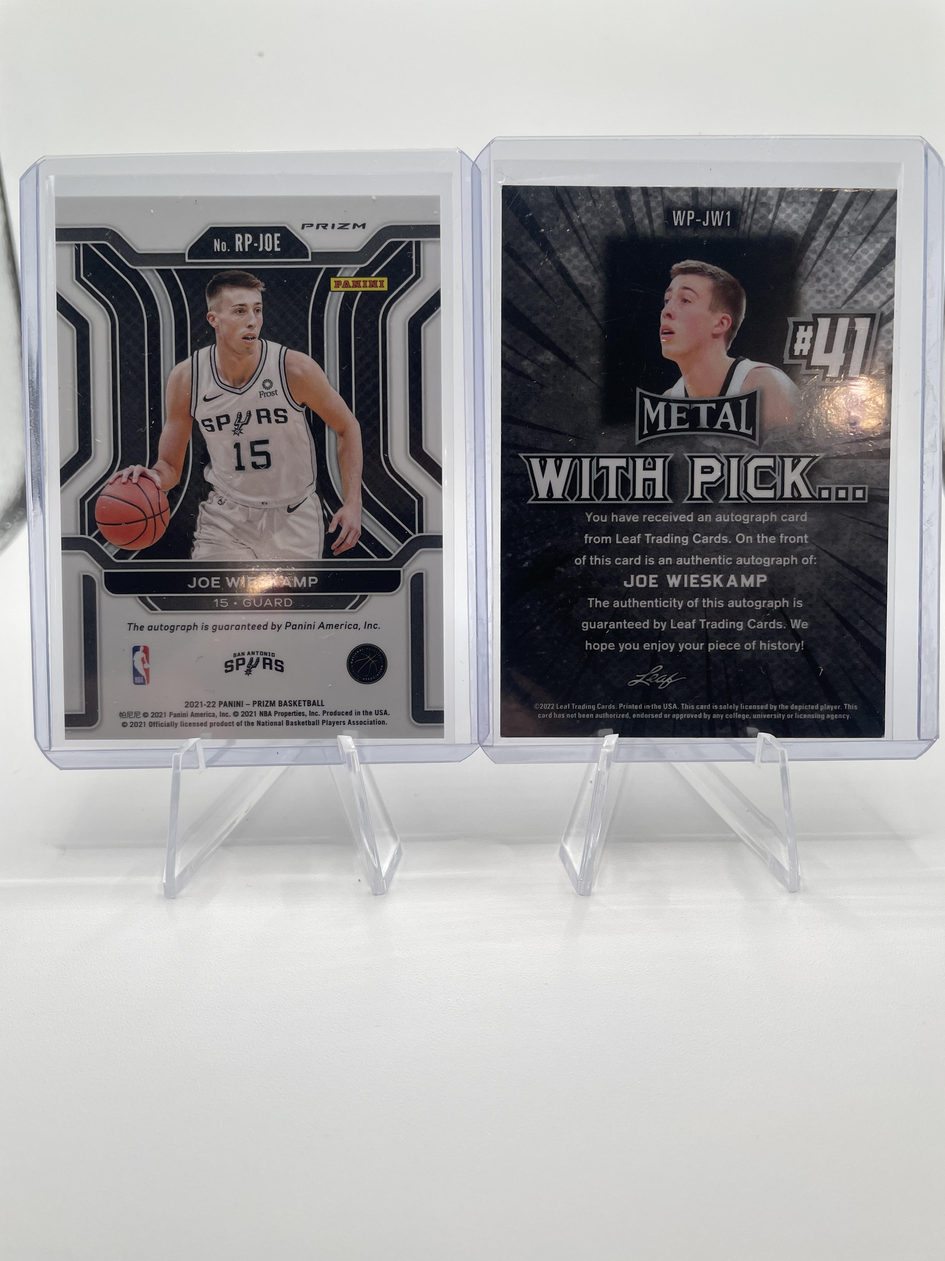 2021-22 Panini Prizm Joe Wieskamp Penmanship Silver Rookie Auto + Leaf Auto