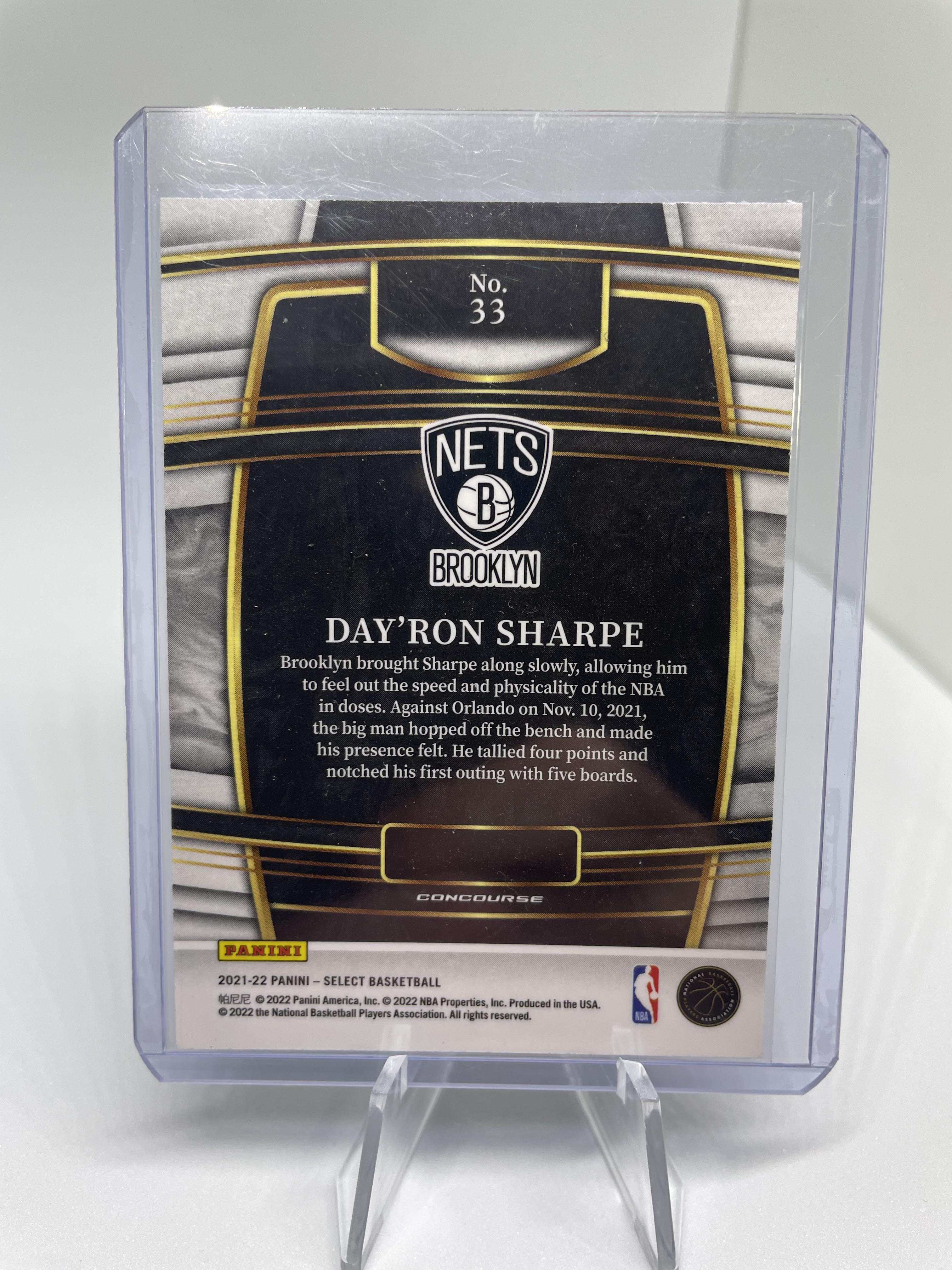 2021-22 Select Day'Ron Sharpe Premier Die-Cut Prizm /175 + Teal Green /75 + Blue