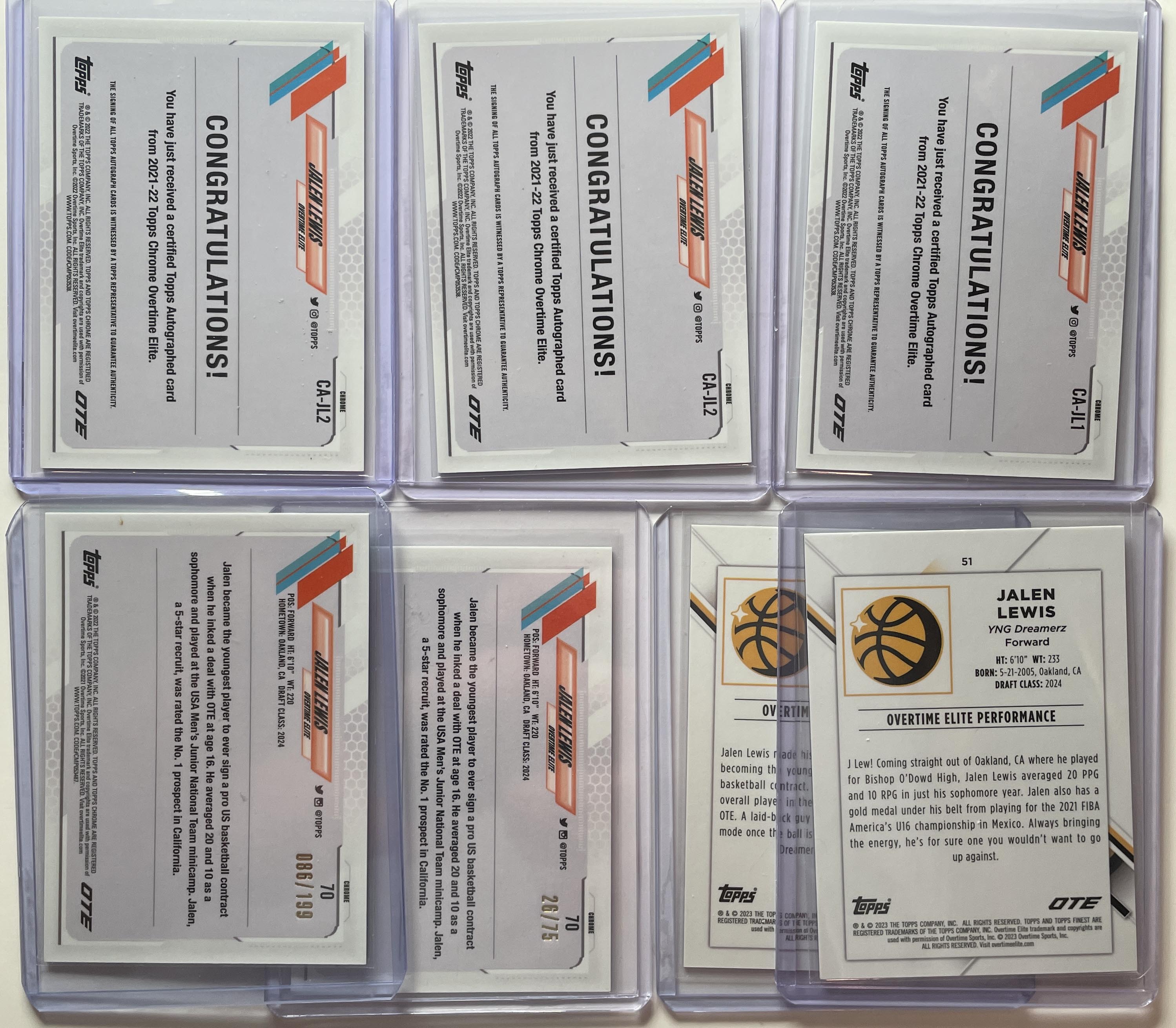 2021-22 Topps OTE Chrome Jalen Lewis Refractor Auto Set (x3) Gold /50 Green /75