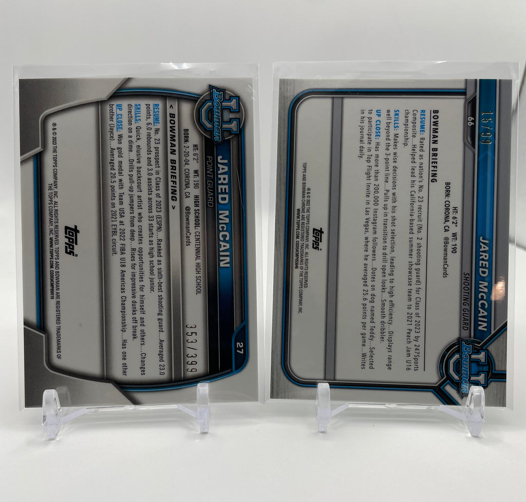 2021-24 Bowman U Chrome Jared McCain Green Refractor /99 + Aqua /299 Set (x4)
