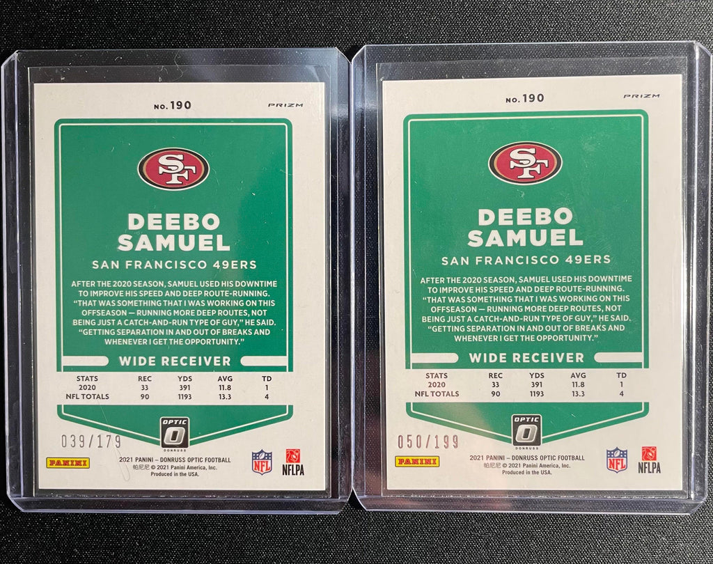 2021 Donruss Optic Deebo Samuel Blue /179 + Orange Prizm /199 Set of 2