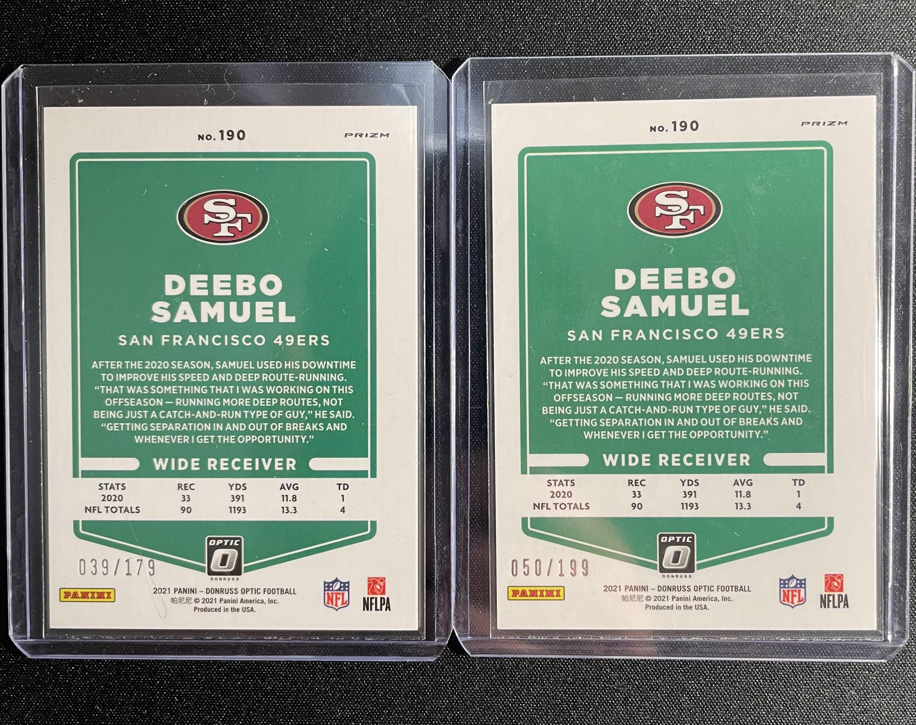 2021 Donruss Optic Deebo Samuel Blue /179 + Orange Prizm /199 Set of 2