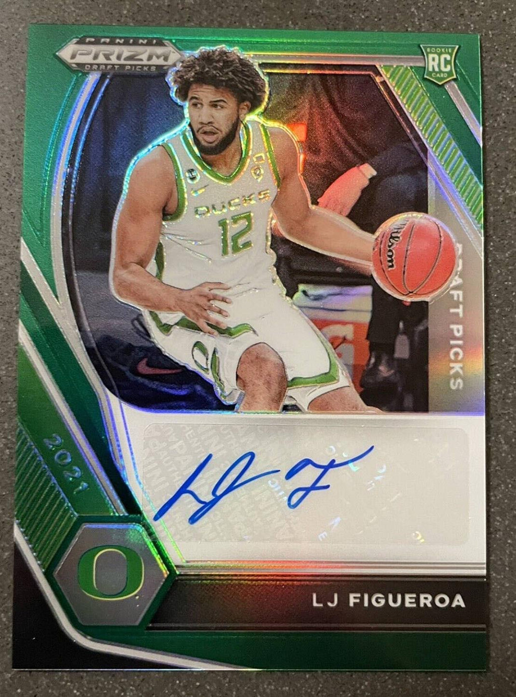 2021 Panini Prizm Draft Picks LJ Figueroa Green Rookie Auto #DP-LJF