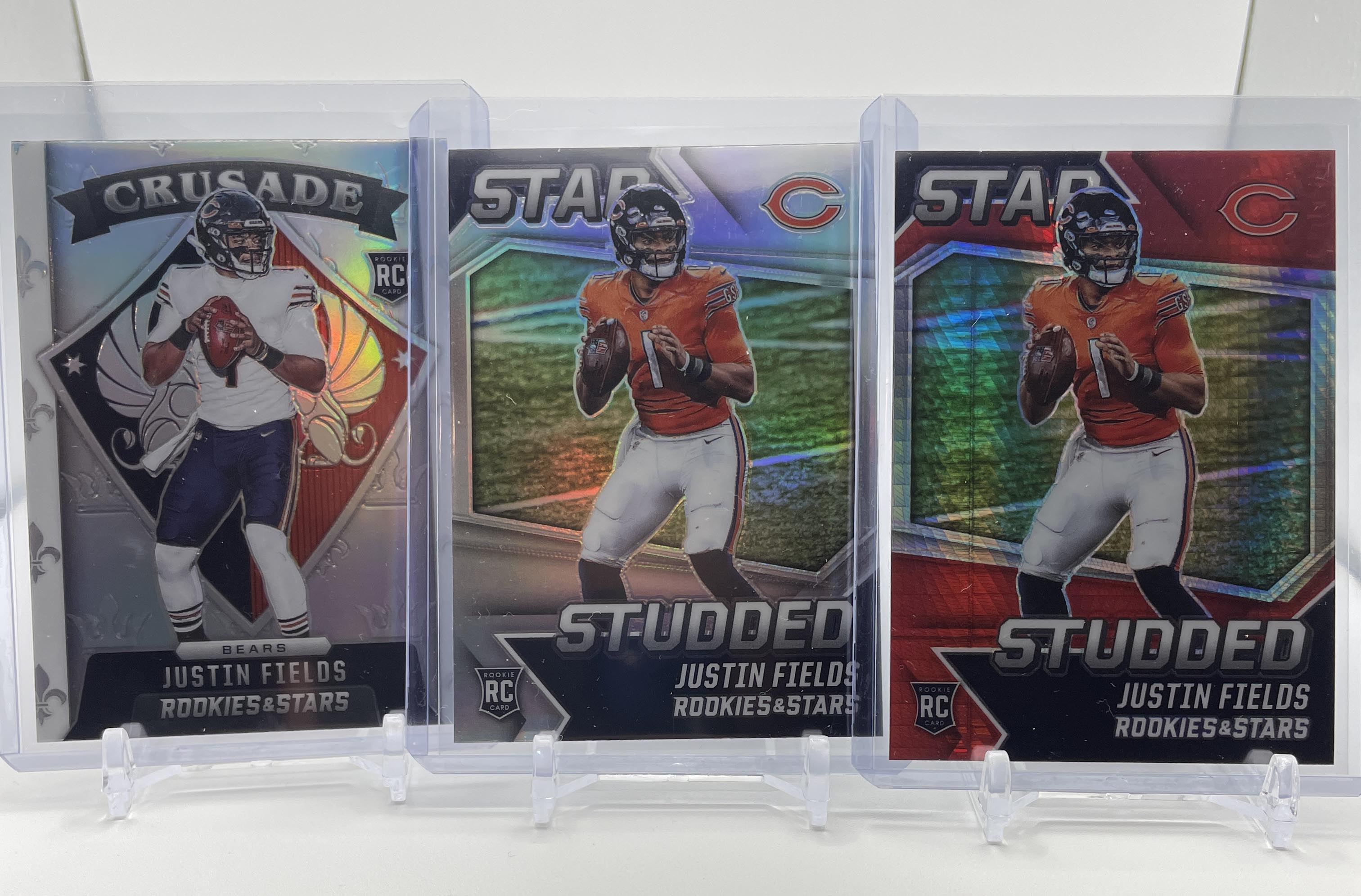 2021 Panini Rookies & Stars Justin Fields Silver & Red Prizm Rookie Set (x3)