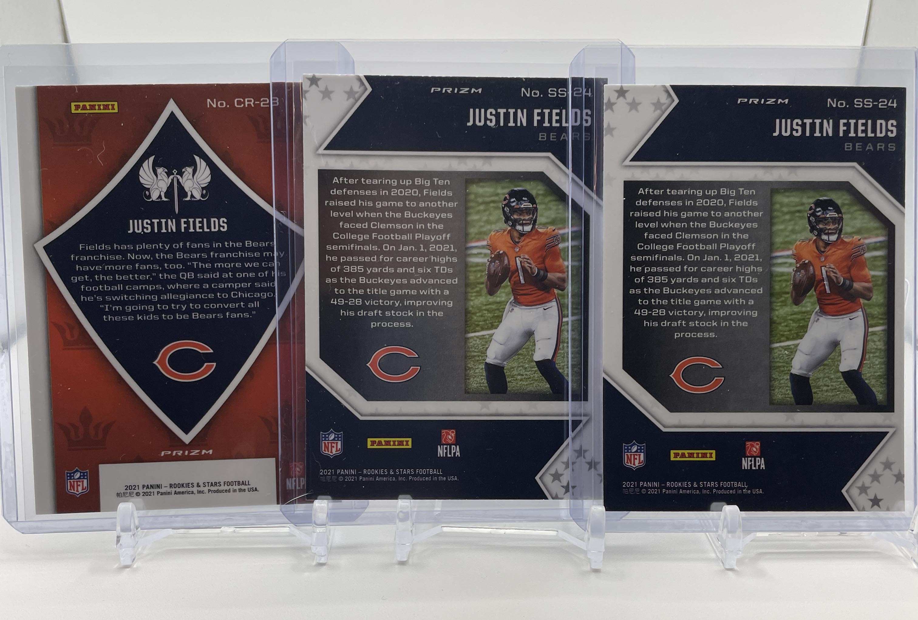 2021 Panini Rookies & Stars Justin Fields Silver & Red Prizm Rookie Set (x3)